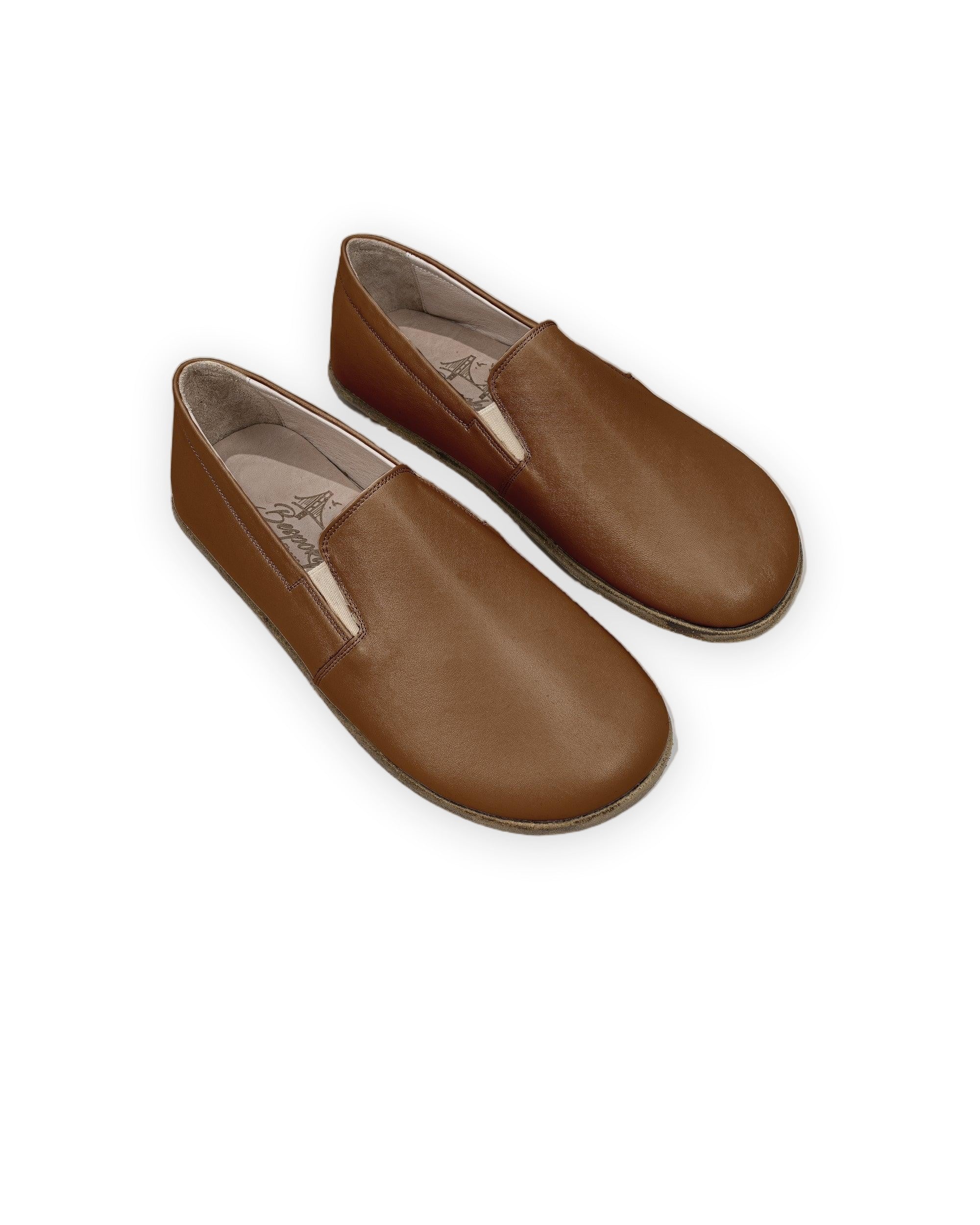 Men's Dark Tan Barefoot Shoes - Handcrafted Calf Leather Wide Toe Box | Bespoky