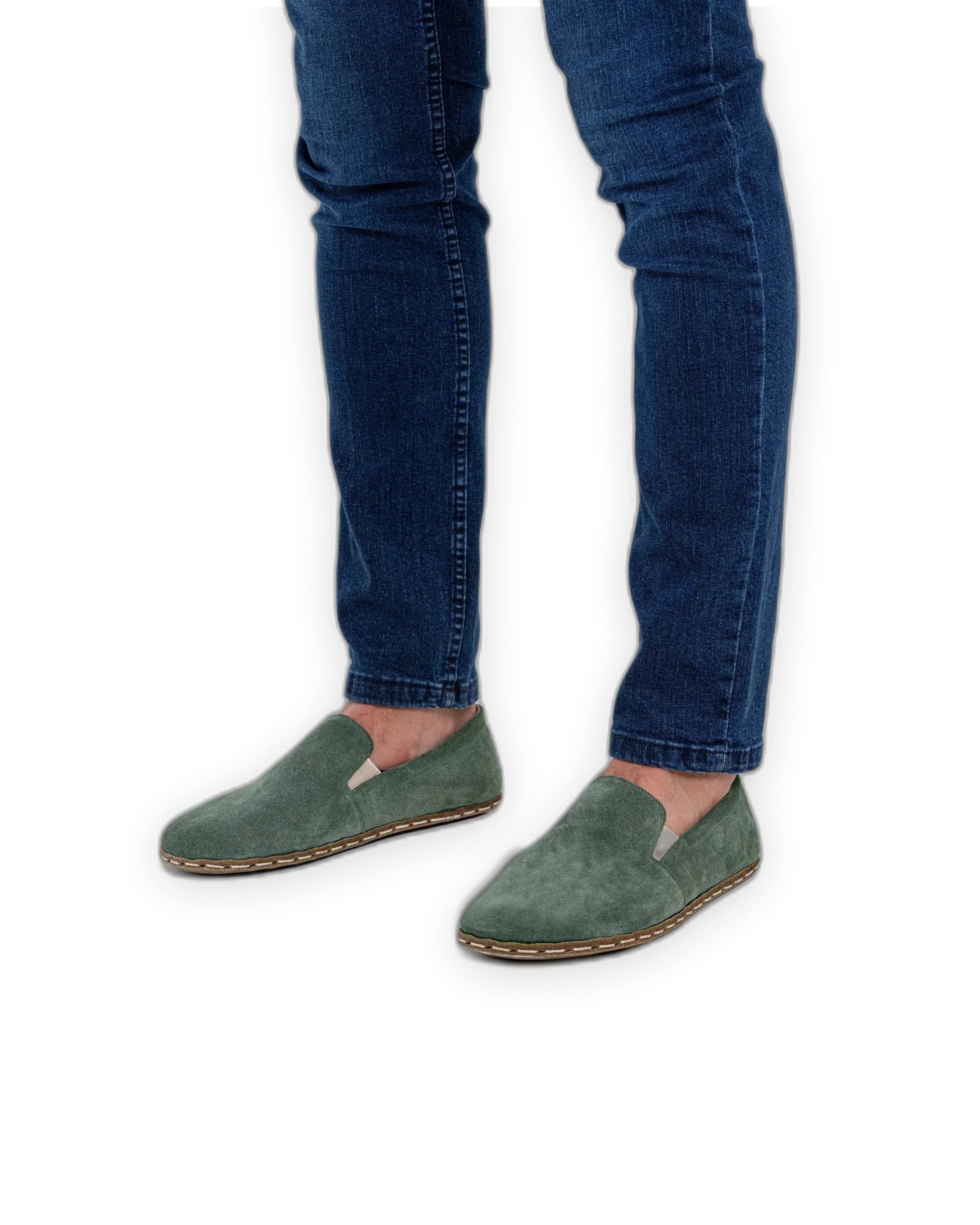 Side view Green Suede Barefoot Shoes - Calf Leather Zero Drop | Bespoky