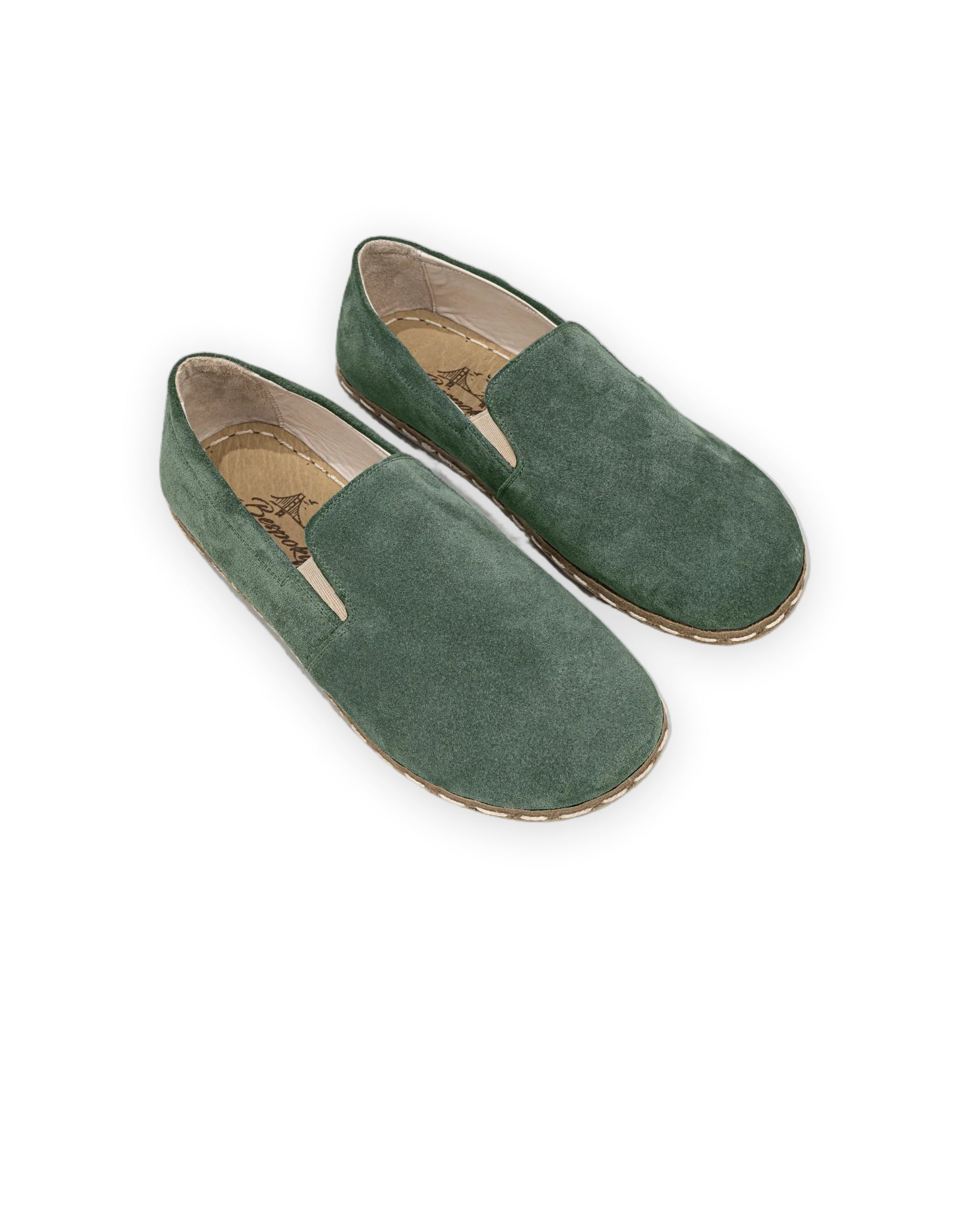 Men's Green Suede Barefoot Shoes - Handcrafted Calf Leather Wide Toe Box | Bespoky