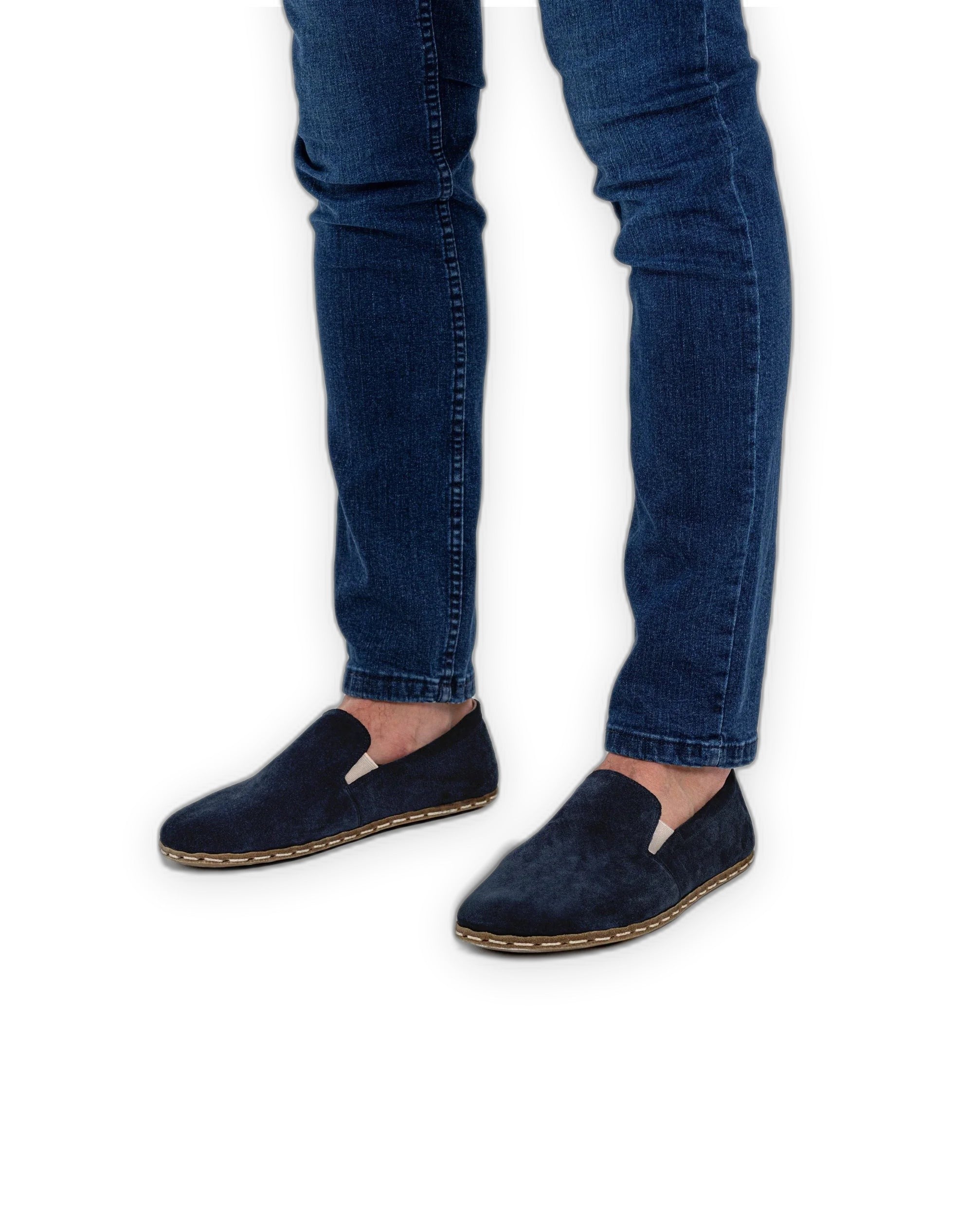Side view Navy Suede Barefoot Shoes - Calf Leather Zero Drop | Bespoky