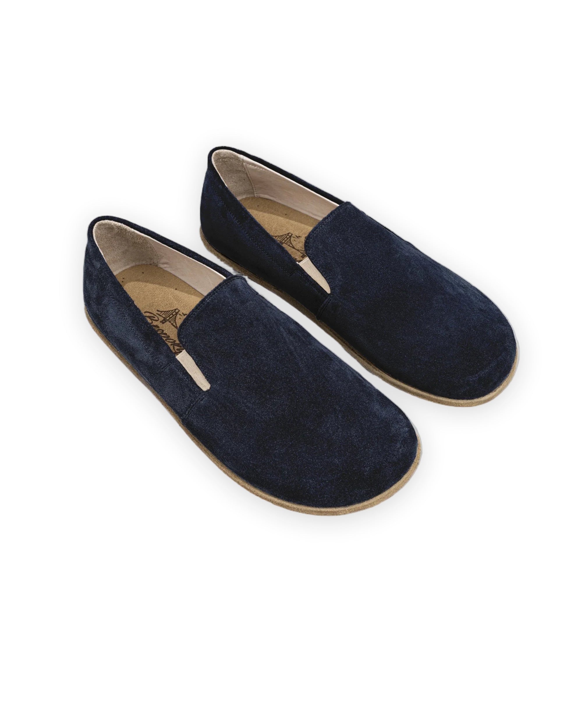 Men's Navy Suede Barefoot Shoes - Handcrafted Calf Leather Wide Toe Box | Bespoky