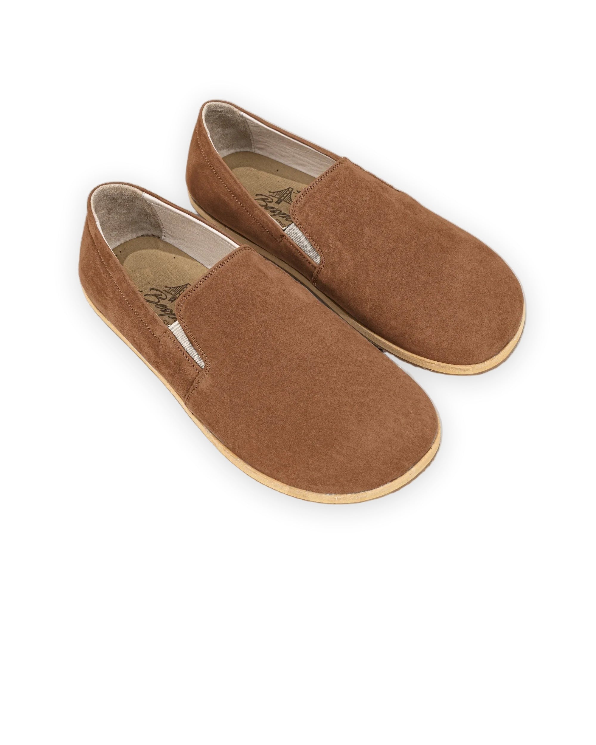 Men's Tan Nubuck Barefoot Shoes - Handcrafted Calf Leather Wide Toe Box | Bespoky