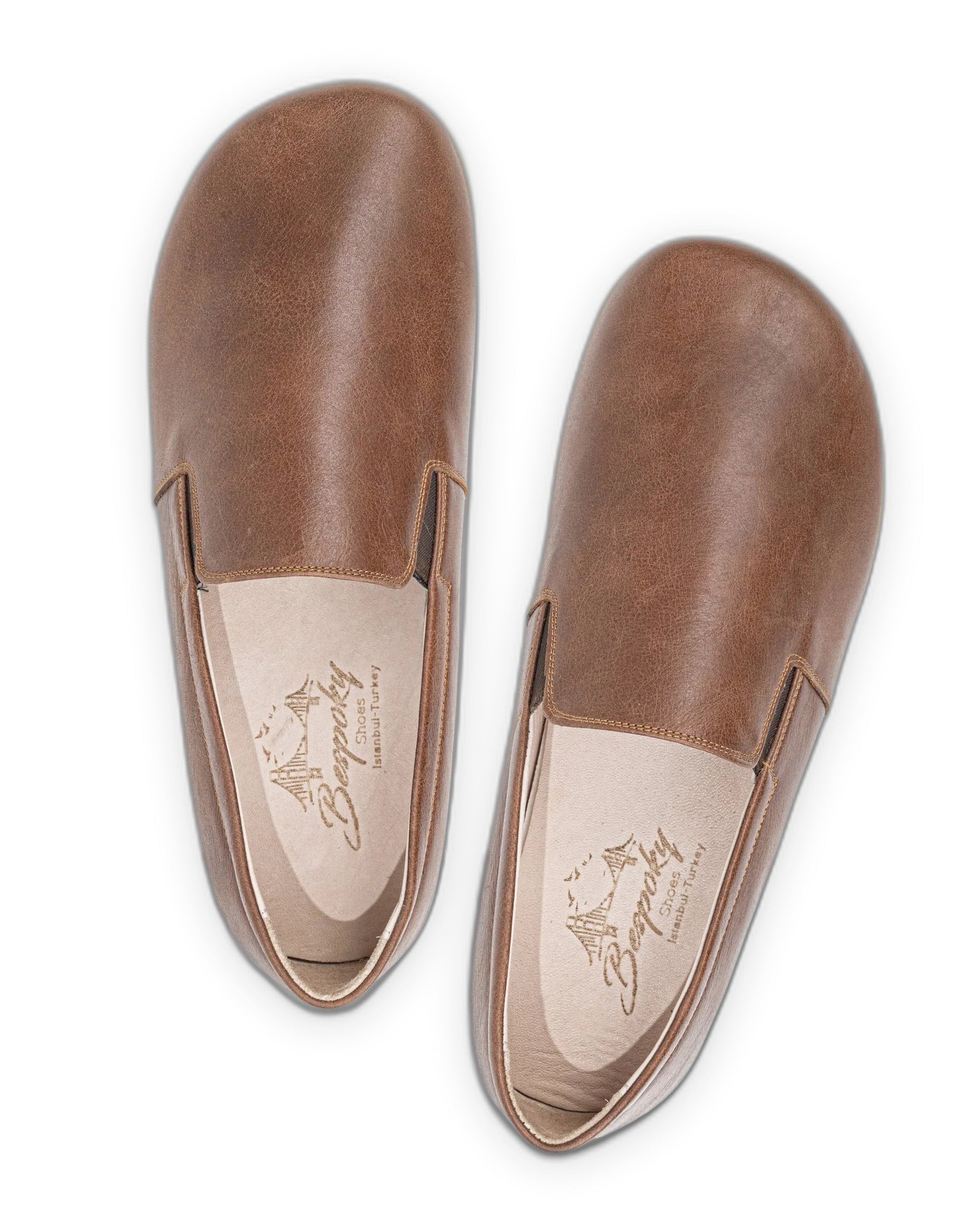 Top view Brown Barefoot Shoes - Handcrafted Calf Leather | Bespoky