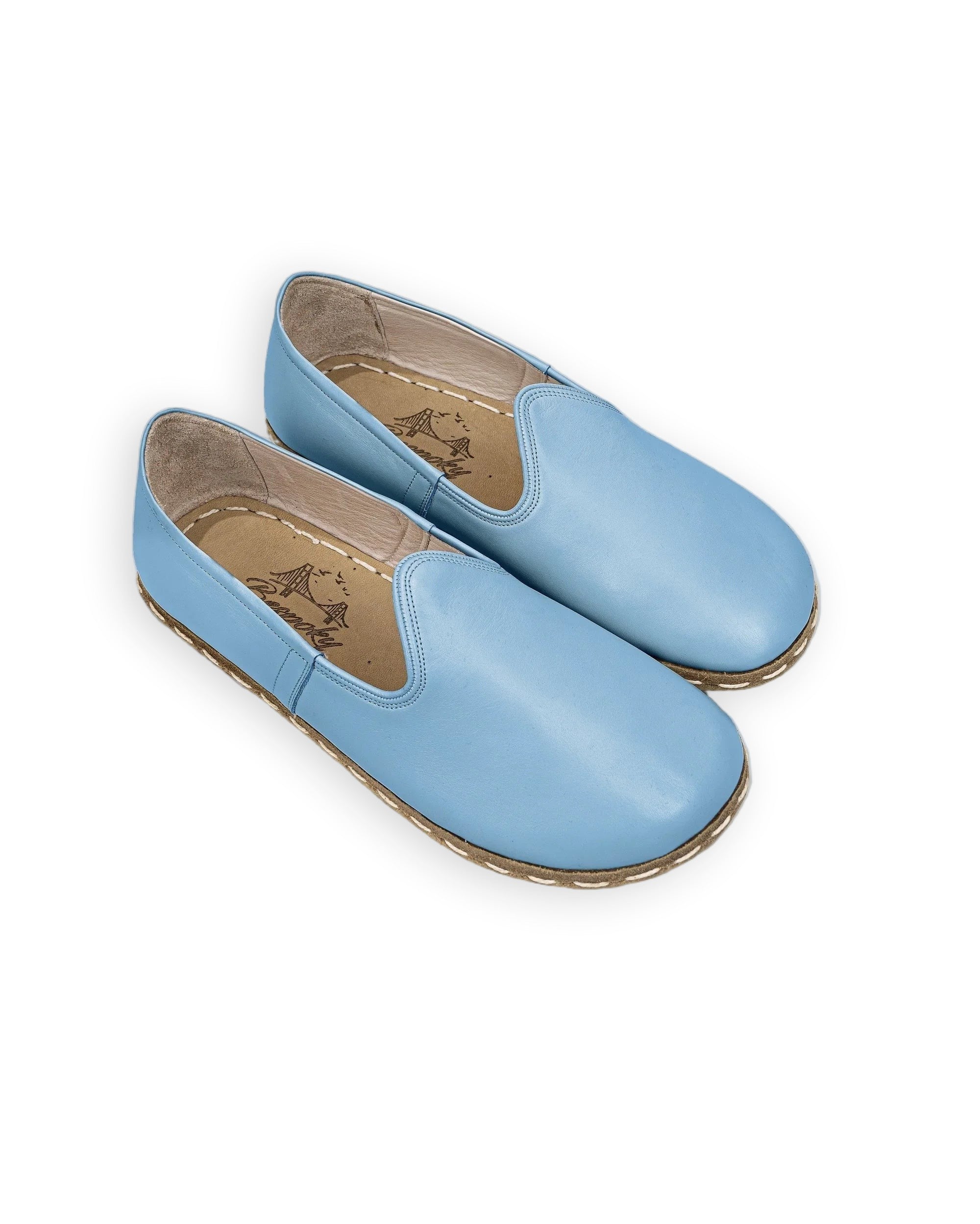 Men's Baby Blue Barefoot Yemeni - Handcrafted Calf Leather Wide Toe Box | Bespoky