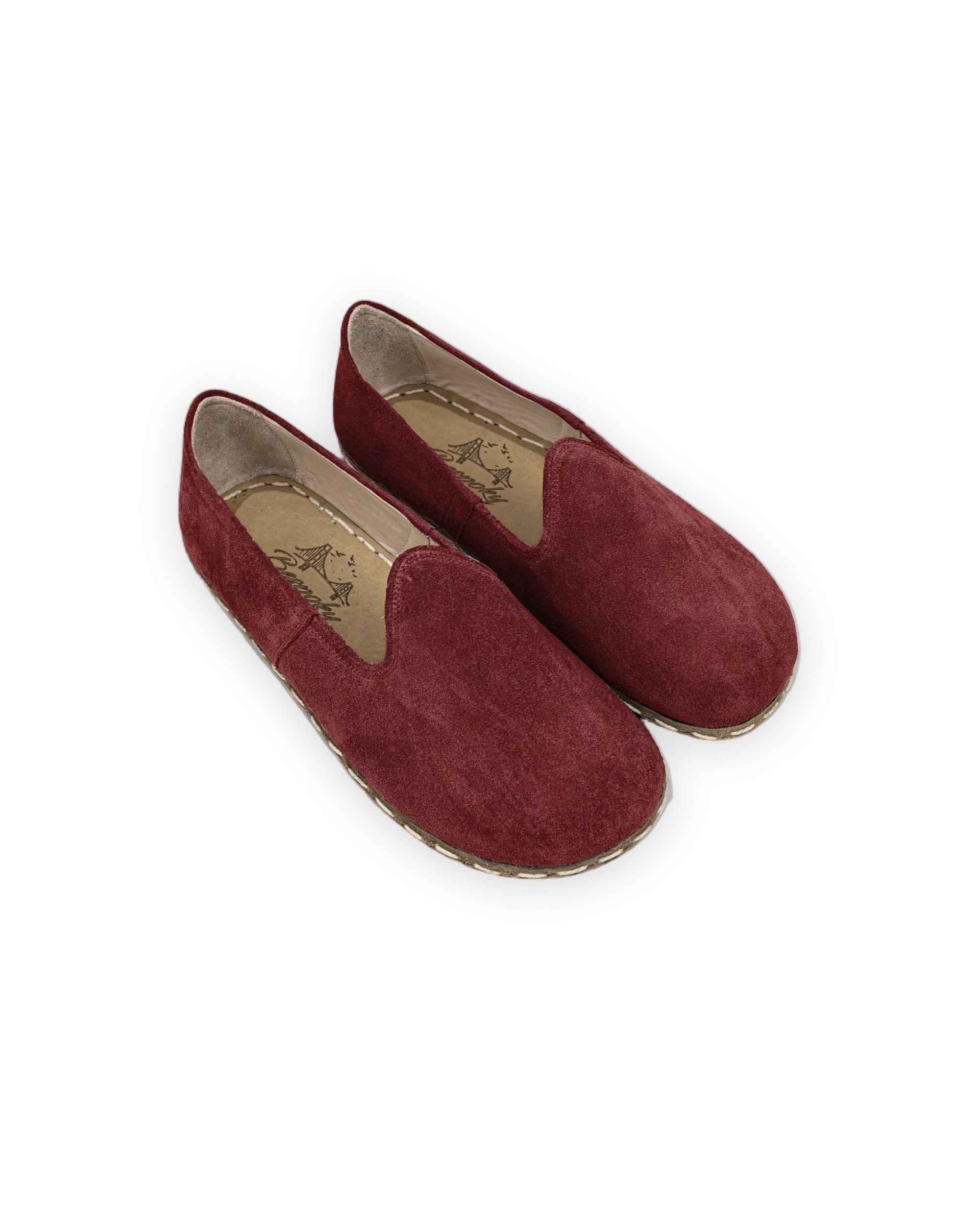 Men's Burgundy Suede Barefoot Yemeni - Handcrafted Calf Leather Wide Toe Box | Bespoky