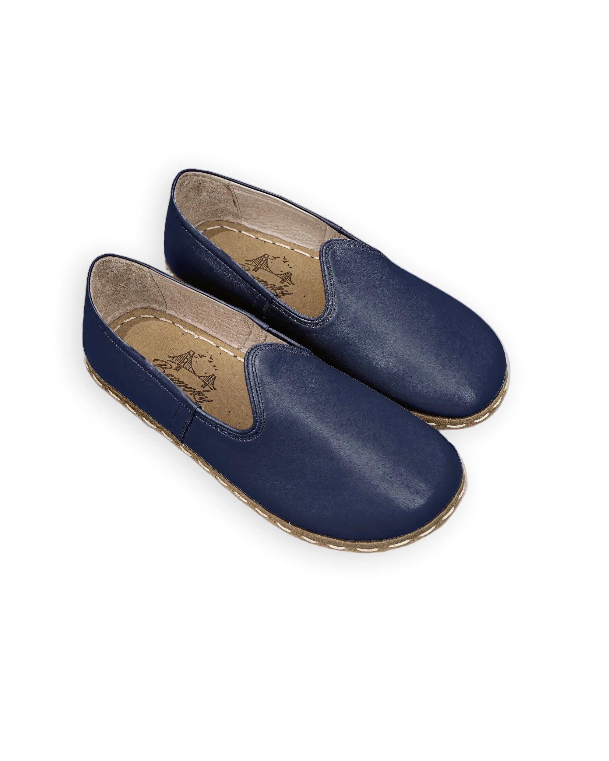 Men's Navy Blue Barefoot Yemeni - Handcrafted Calf Leather Wide Toe Box | Bespoky