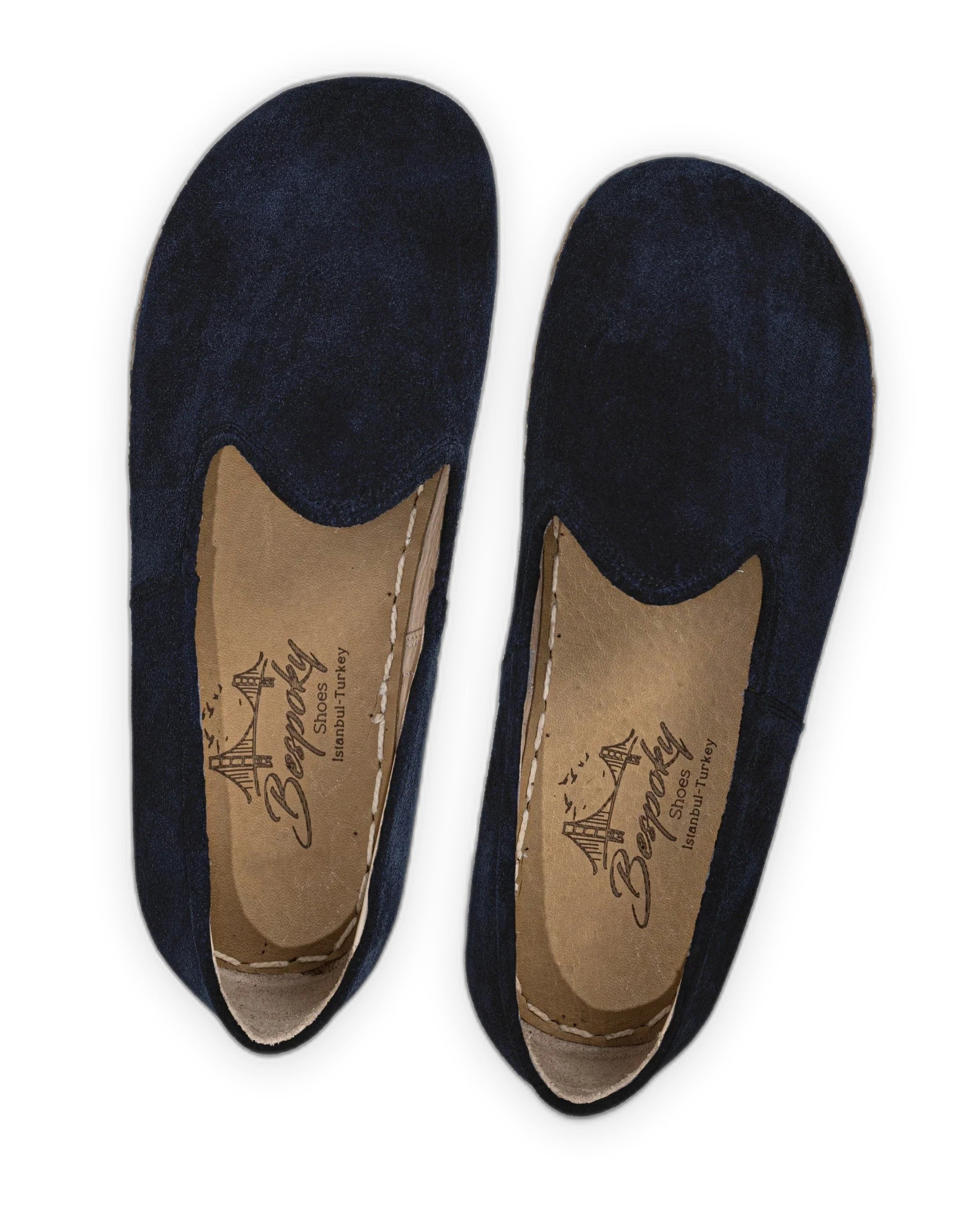 Side view Navy Suede Barefoot Yemeni - Calf Leather Zero Drop | Bespoky