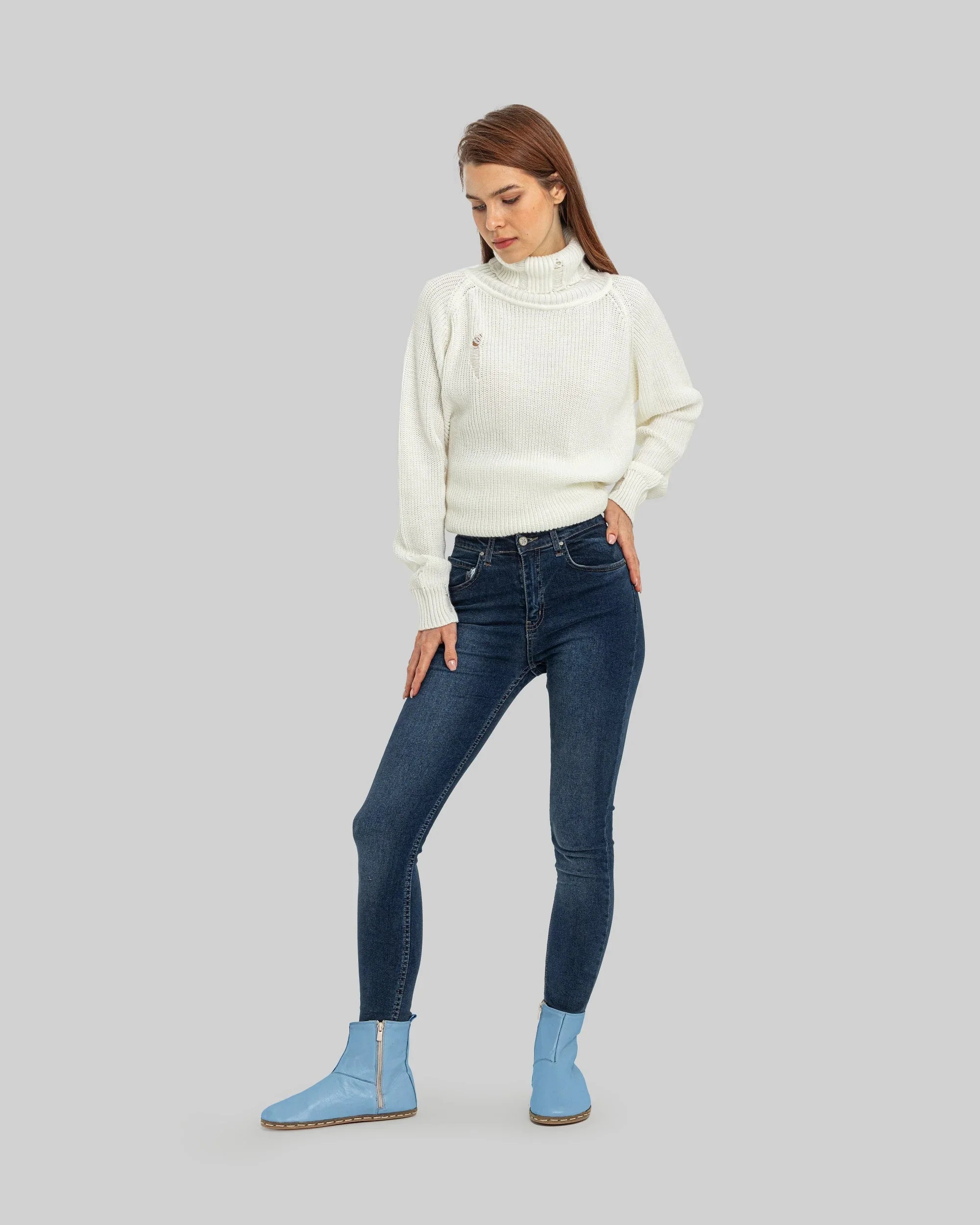 Back view Baby Blue Chelsea Boots - Calf Leather Handcrafted | Bespoky
