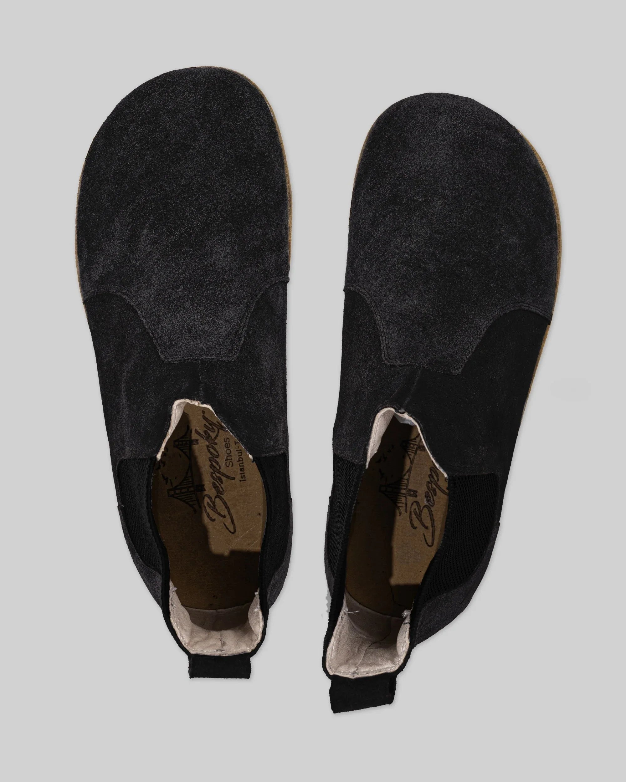 Side view Black Suede Chelsea Boots - Calf Leather Zero Drop | Bespoky