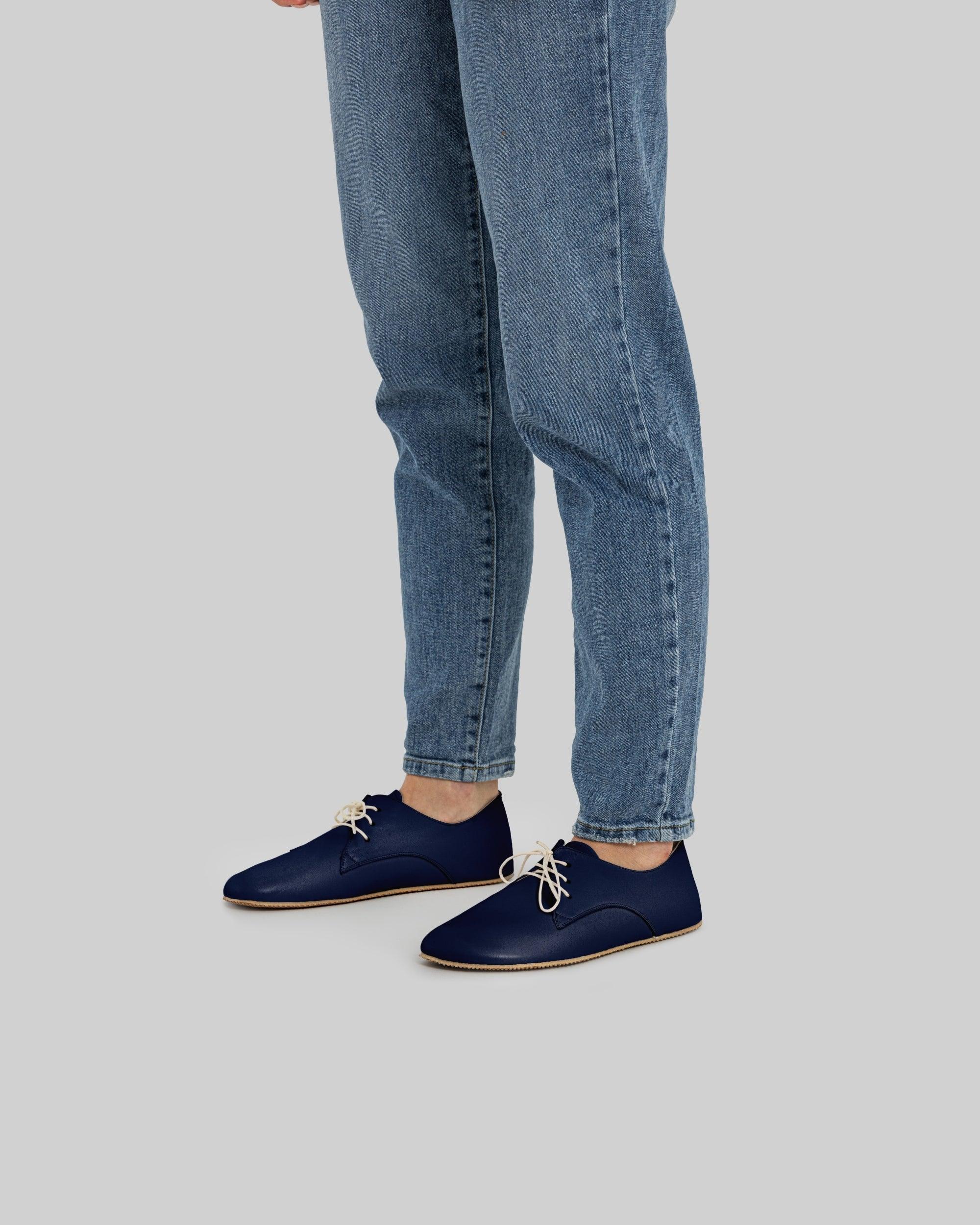 Detail Navy Blue Oxford Shoes - Handcrafted Calf Leather Turkey | Bespoky