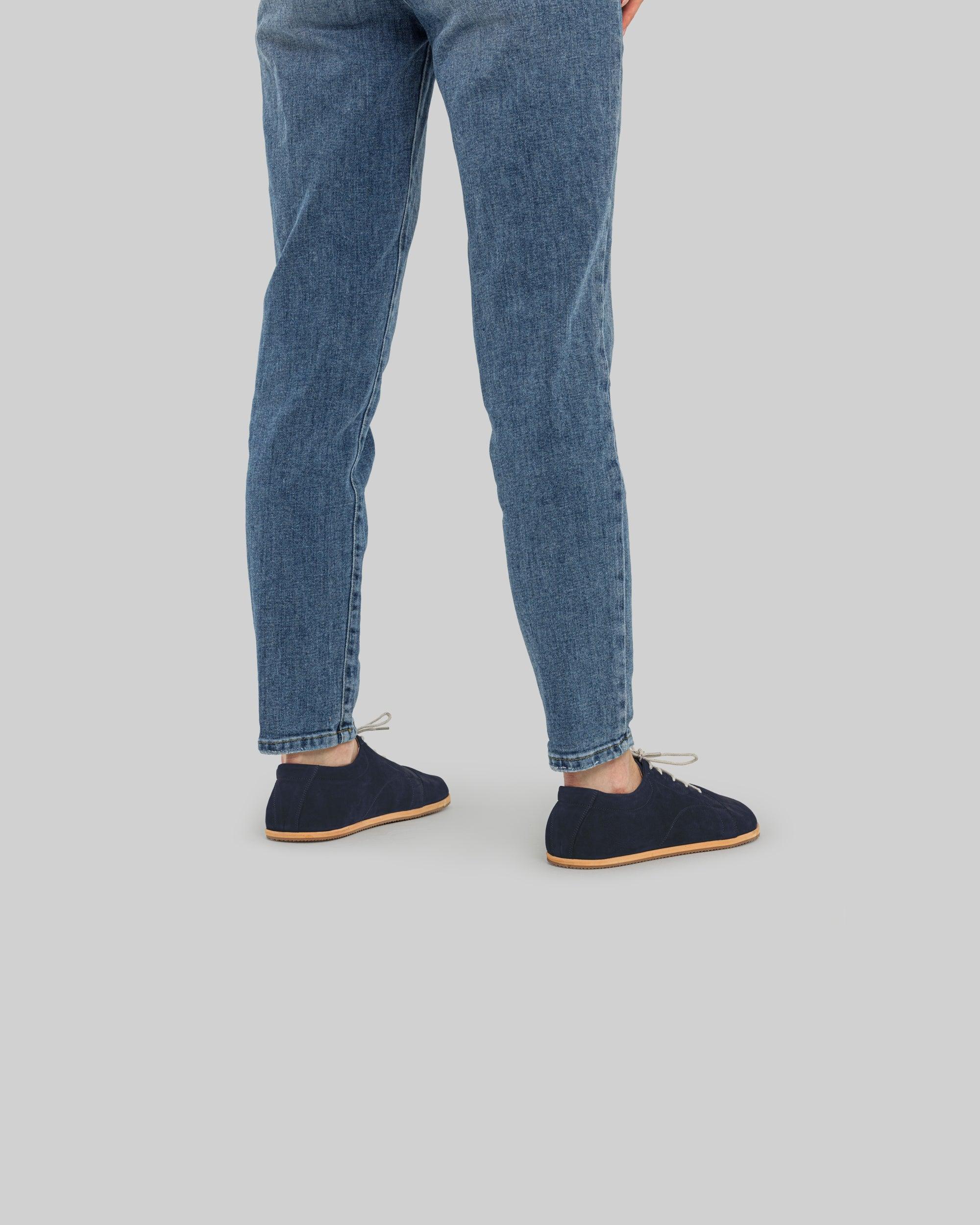 Back view Navy Nubuck Barefoot Sneaker - Calf Leather Handcrafted | Bespoky