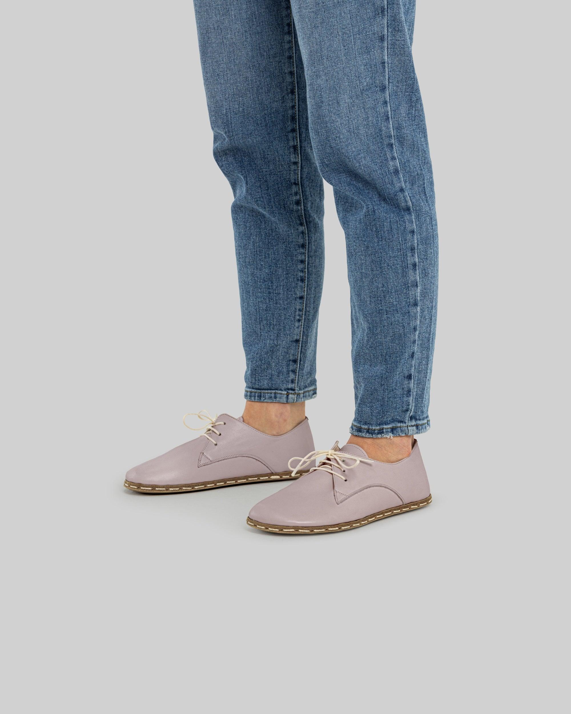 Pair Pink Oxford Shoes - Barefoot Wide Toe Calf Leather | Bespoky