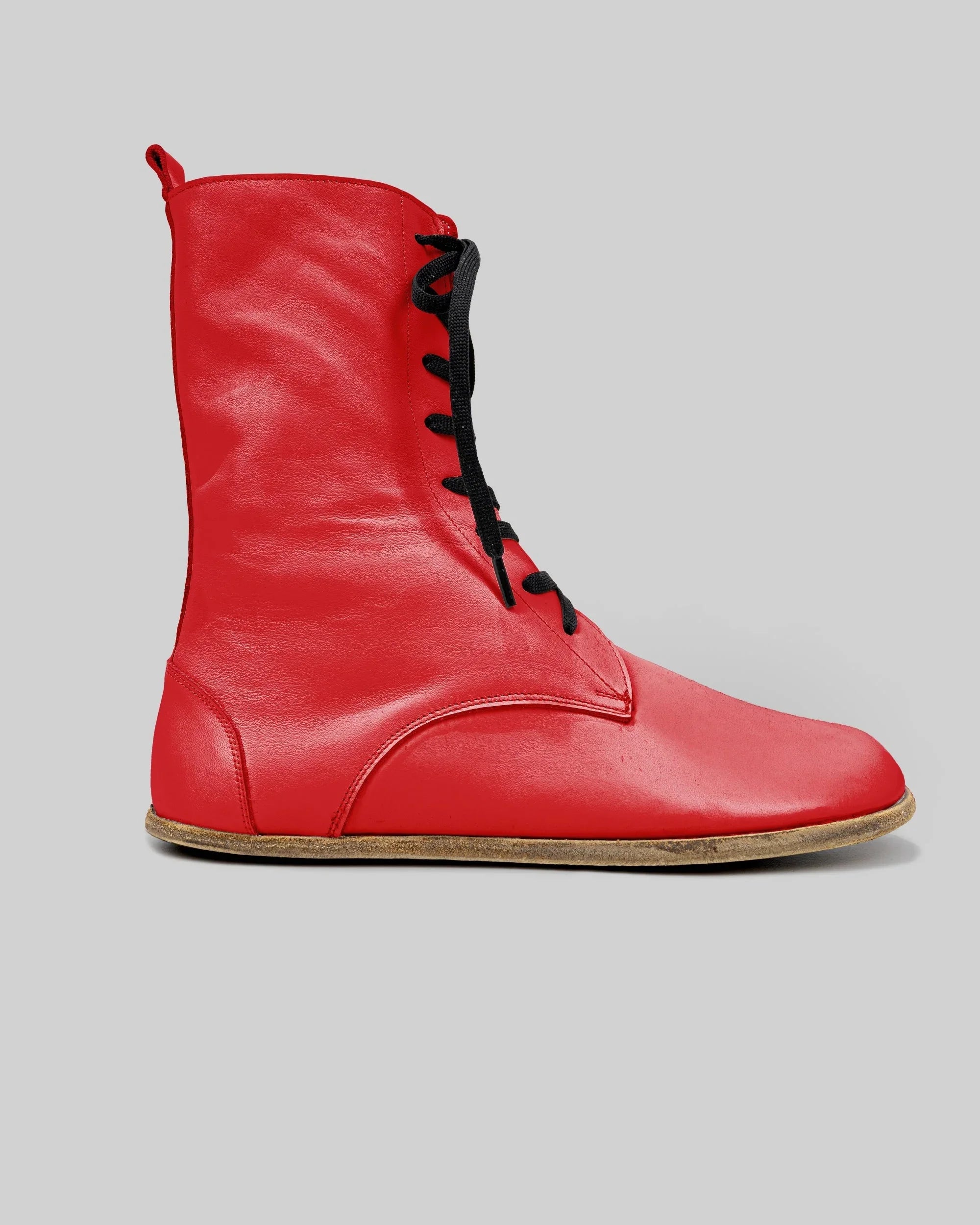 Side view Red Barefoot Boot - Calf Leather Zero Drop | Bespoky
