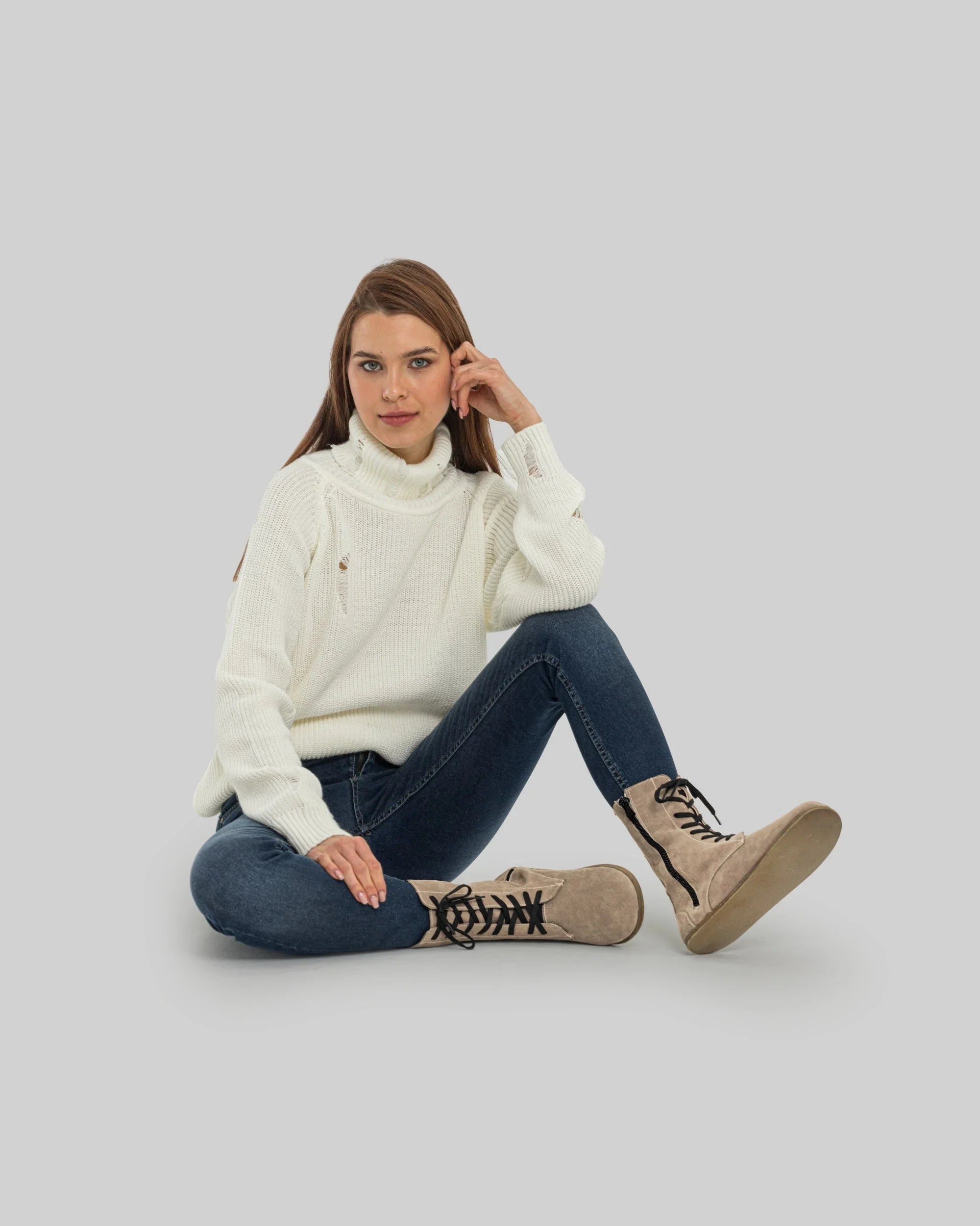 Back view Beige Nubuck Barefoot Boot - Calf Leather Handcrafted | Bespoky