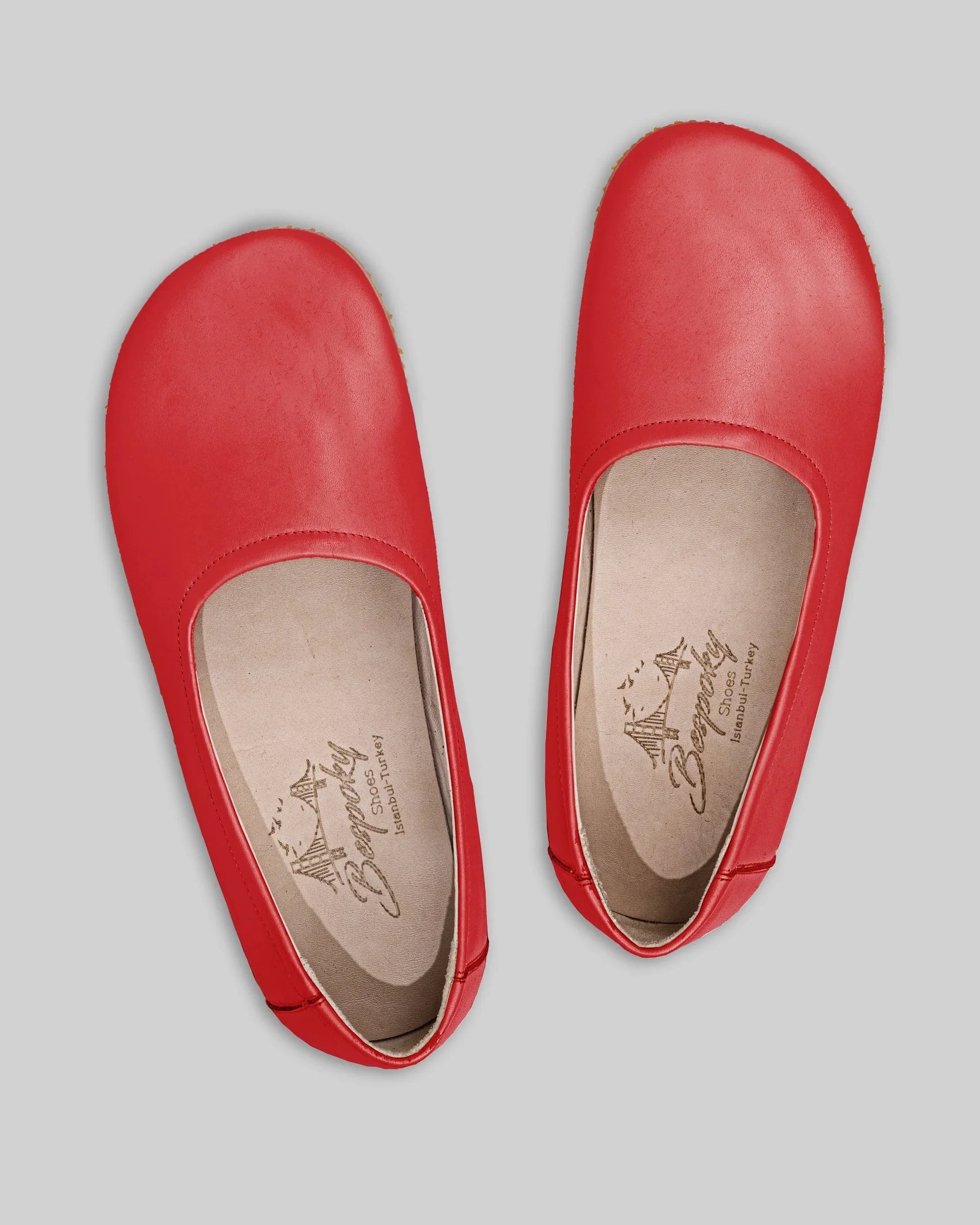 Side view Red Ballet Flats - Calf Leather Zero Drop | Bespoky