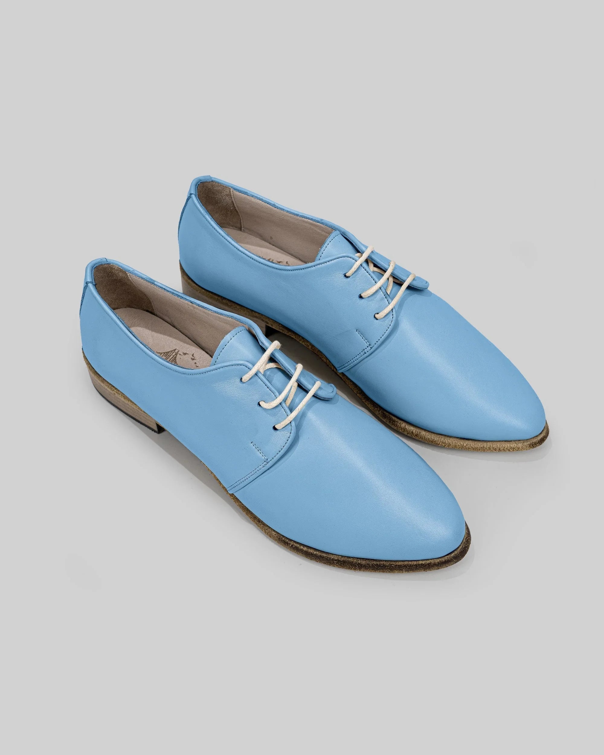 Women's Baby Blue Pointed Toe Oxford - Handcrafted Calf Leather Wide Toe Box | Bespoky
