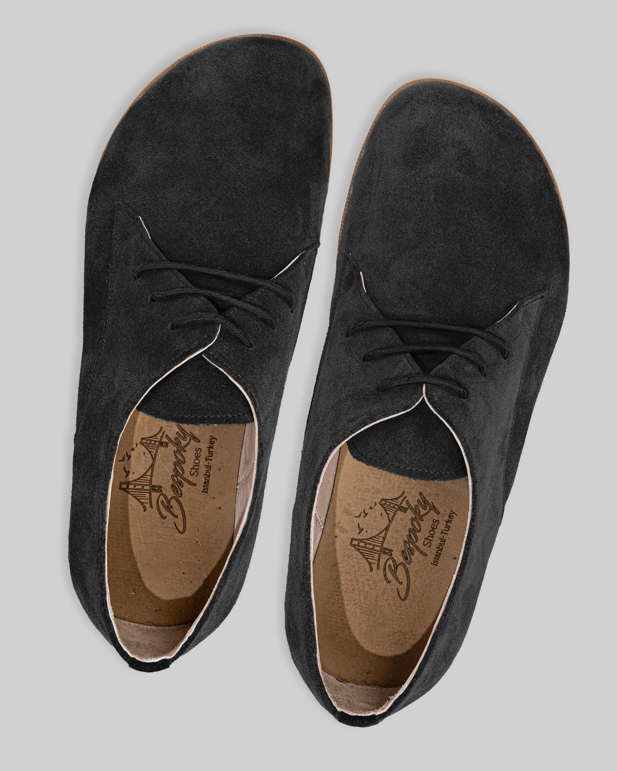 Vue latérale Chaussures Oxford noires - Cuir de veau, zéro drop | Bespoky