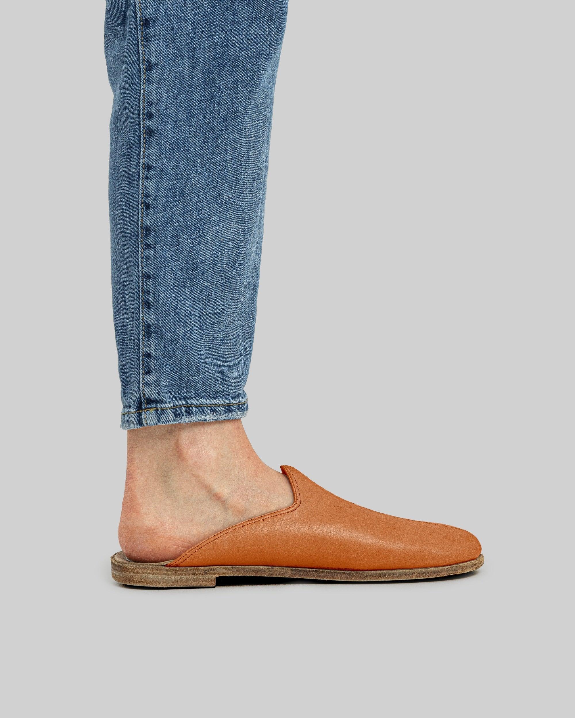 Detail Orange Slippers - Handcrafted Calf Leather Turkey | Bespoky