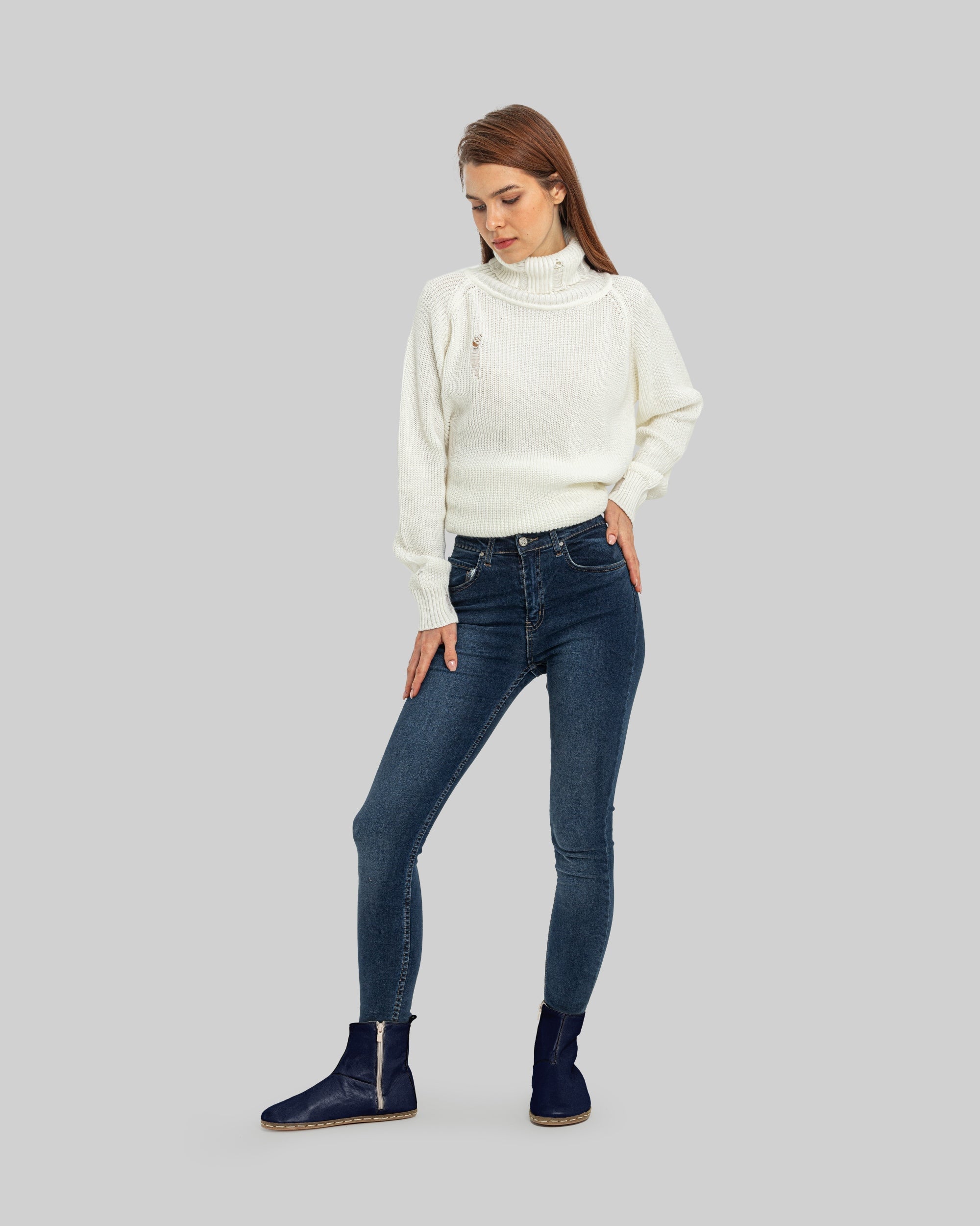 Back view Navy Blue Chelsea Boots - Calf Leather Handcrafted | Bespoky