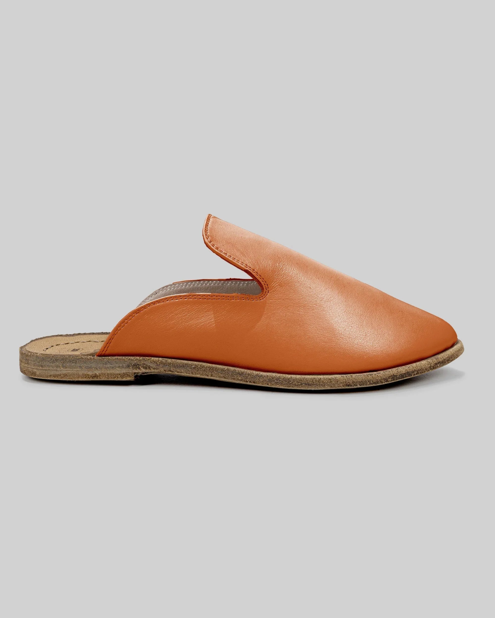 Detail Orange Pointed Toe Mules - Handcrafted Calf Leather Turkey | Bespoky