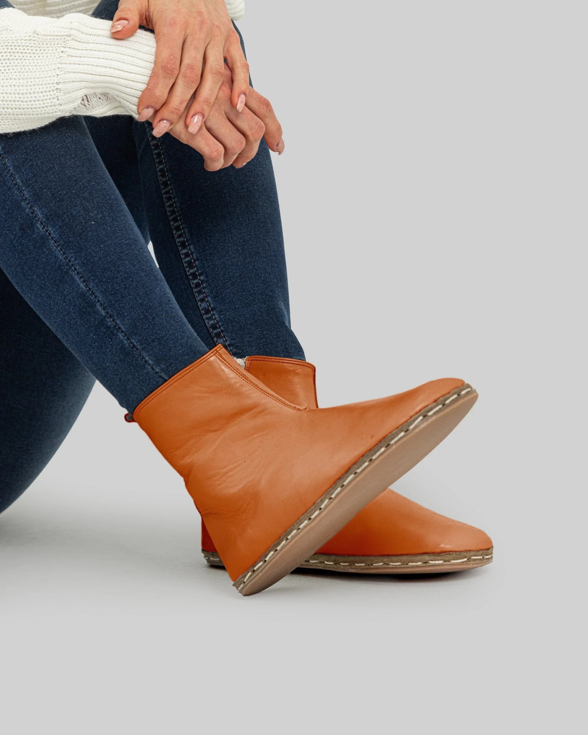 Men's Orange Chelsea Boots - Handcrafted Calf Leather Wide Toe Box | Bespoky