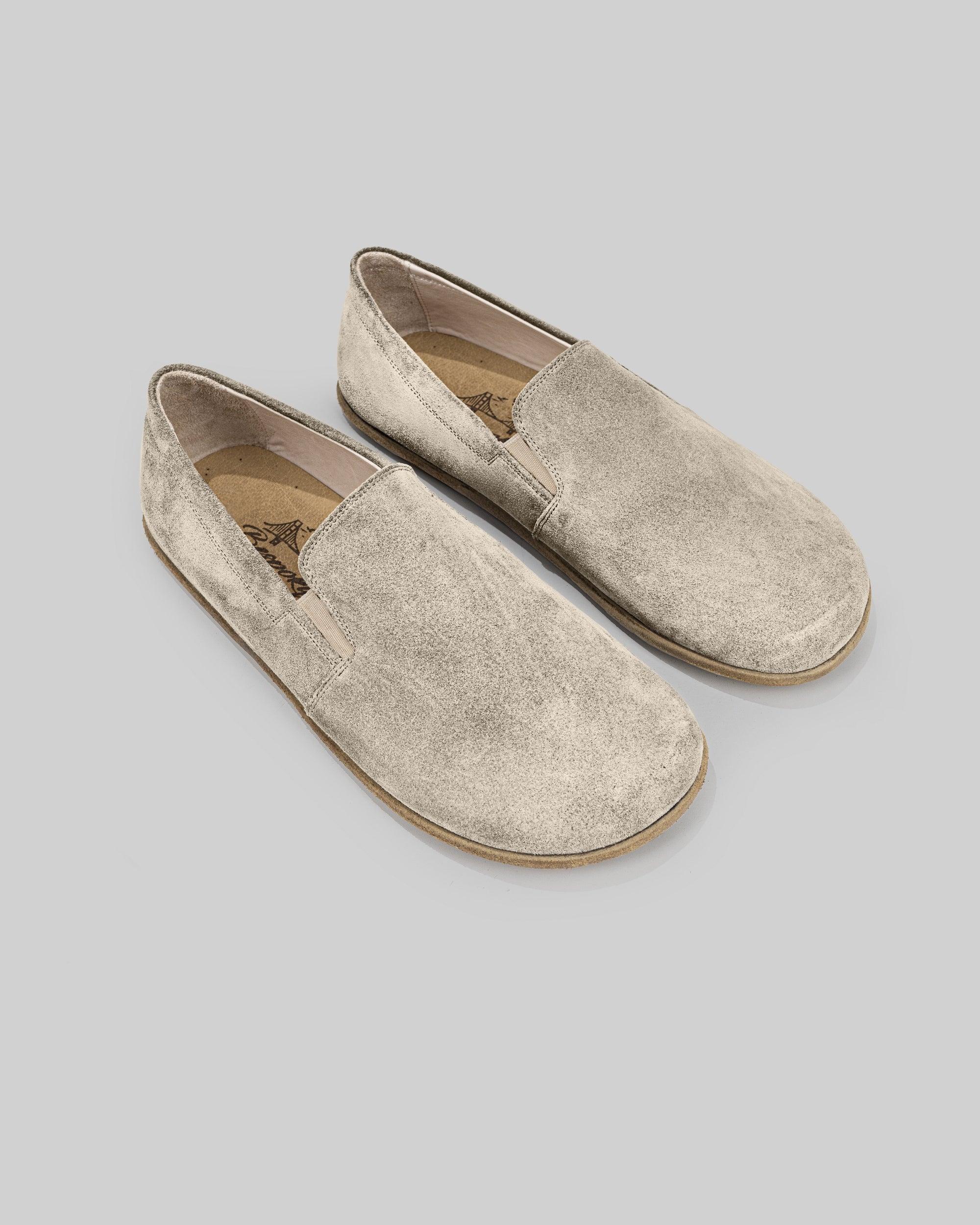 Men's Cream Suede Barefoot Shoes - Handcrafted Calf Leather Wide Toe Box | Bespoky
