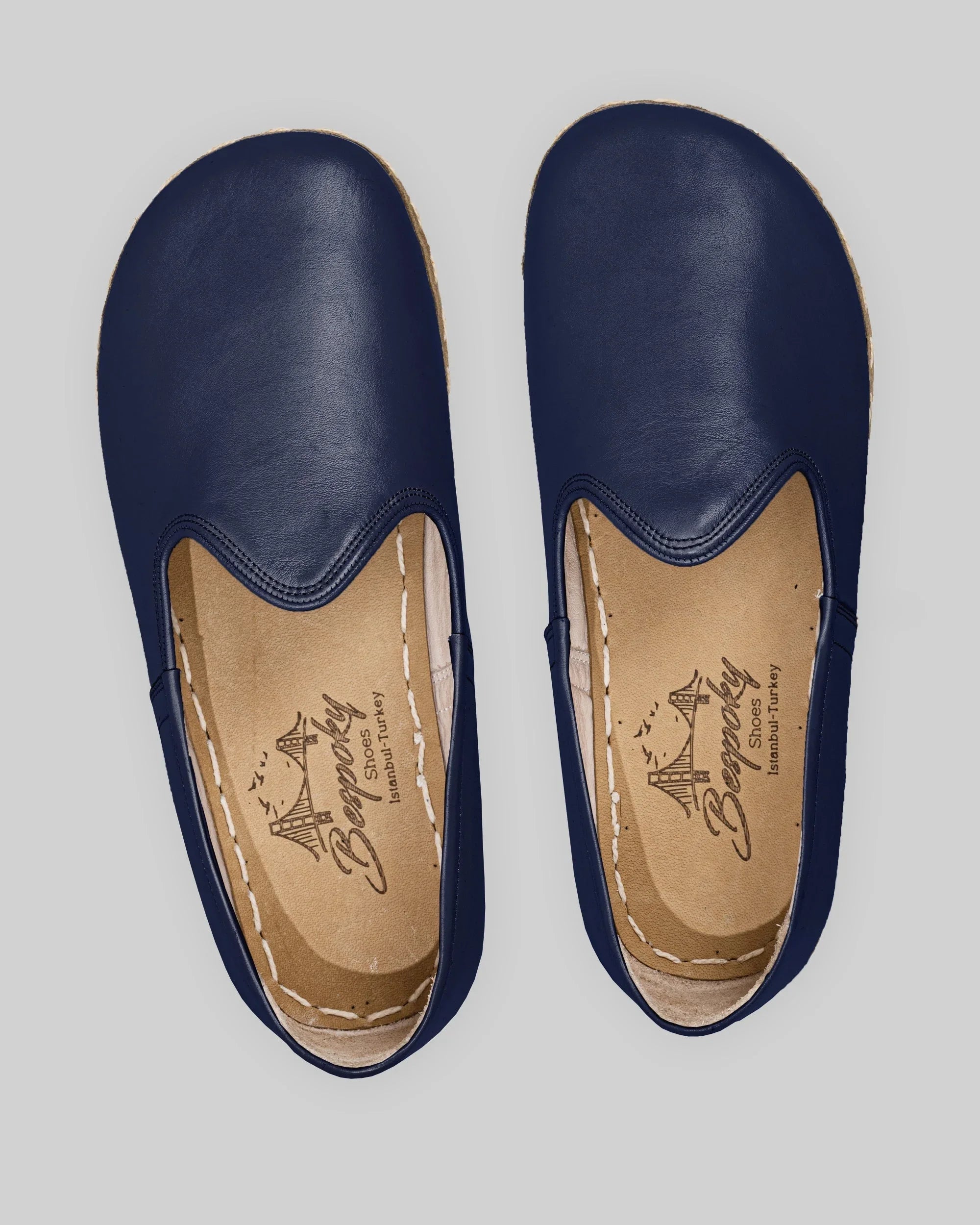 Side view Navy Blue Barefoot Yemeni - Calf Leather Zero Drop | Bespoky