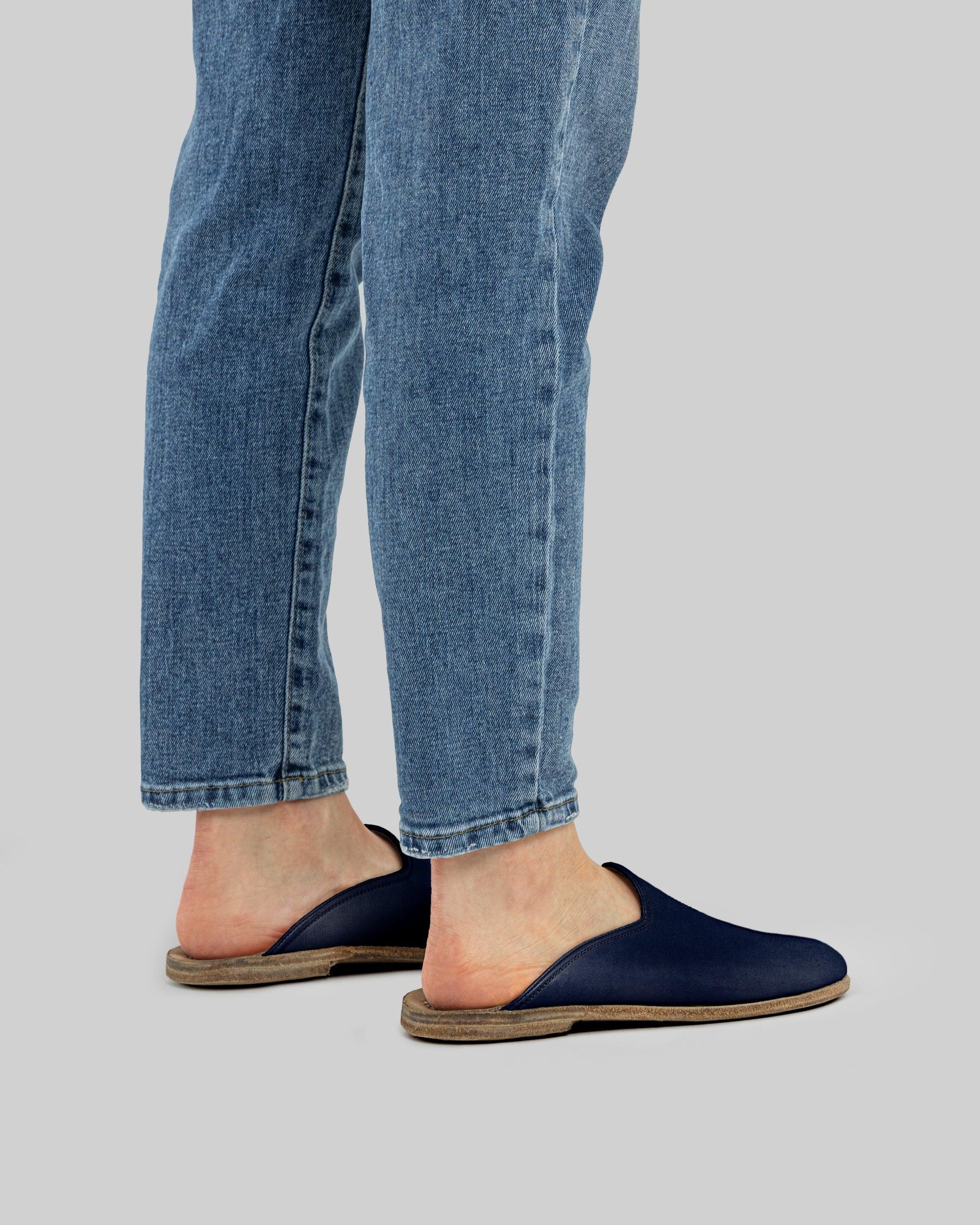 Detail Navy Blue Slippers - Handcrafted Calf Leather Turkey | Bespoky