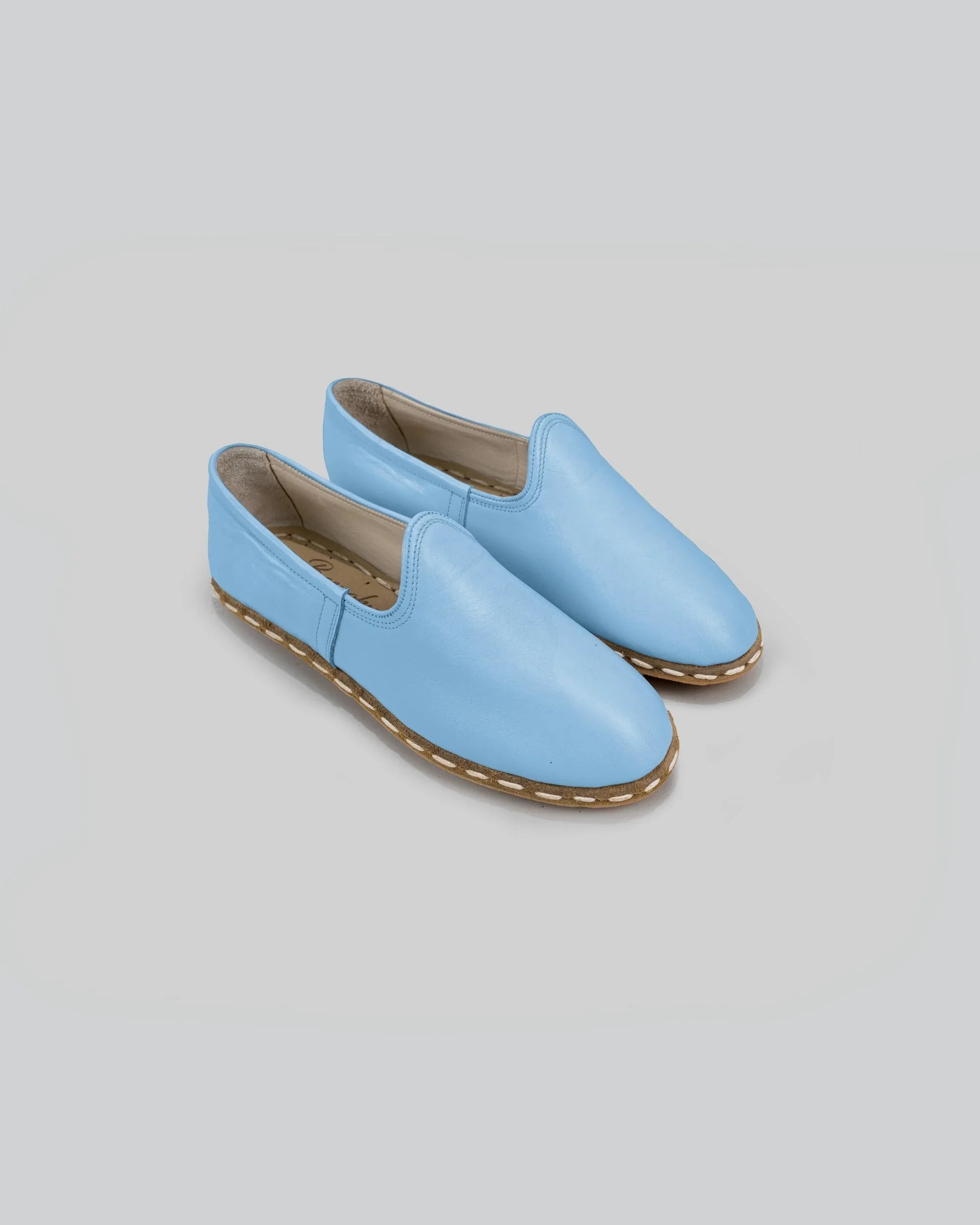 Women's Baby Blue Yemeni Shoes - Handcrafted Calf Leather Wide Toe Box | Bespoky