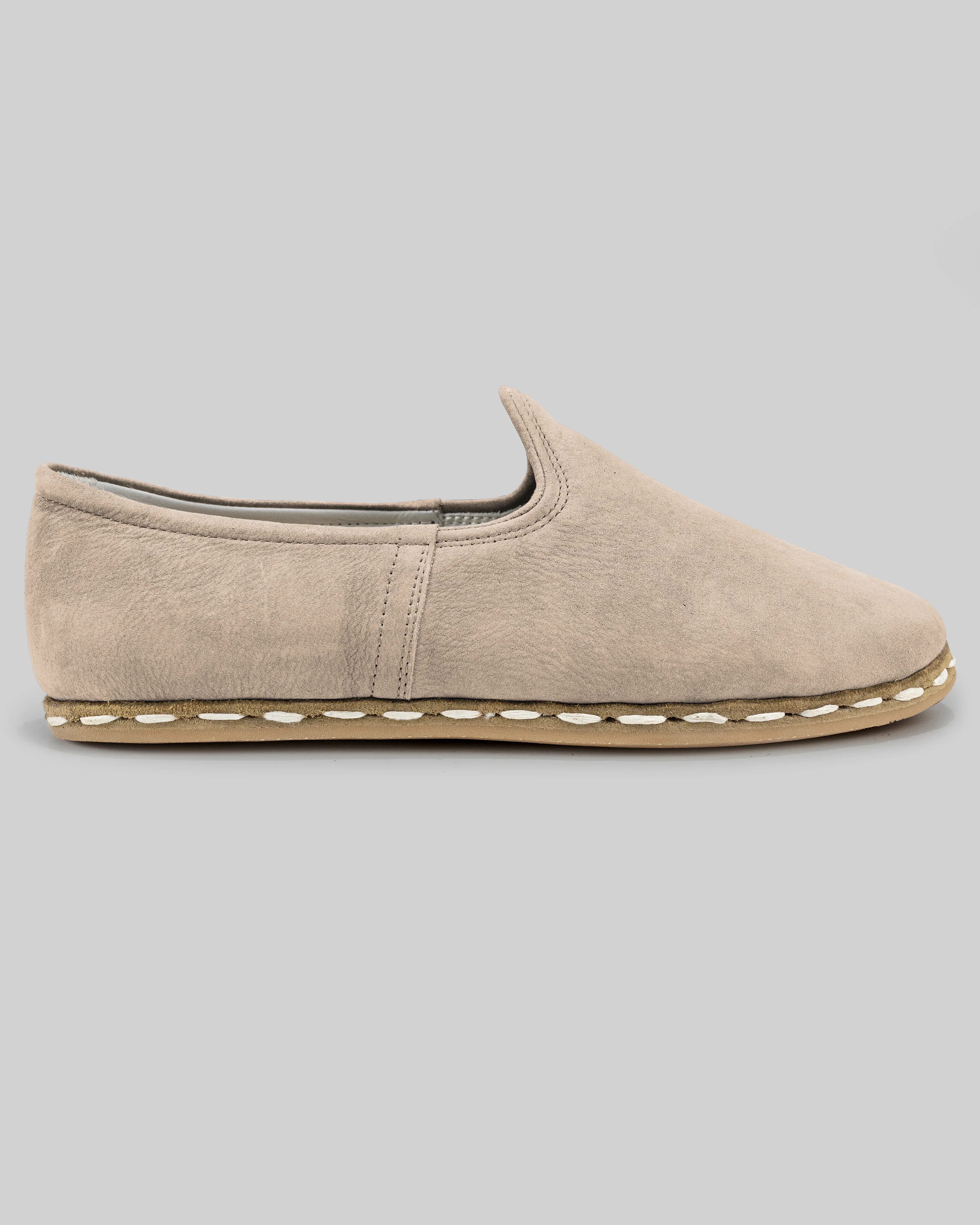 Side view Beige Nubuck Yemeni Shoes - Calf Leather Zero Drop | Bespoky