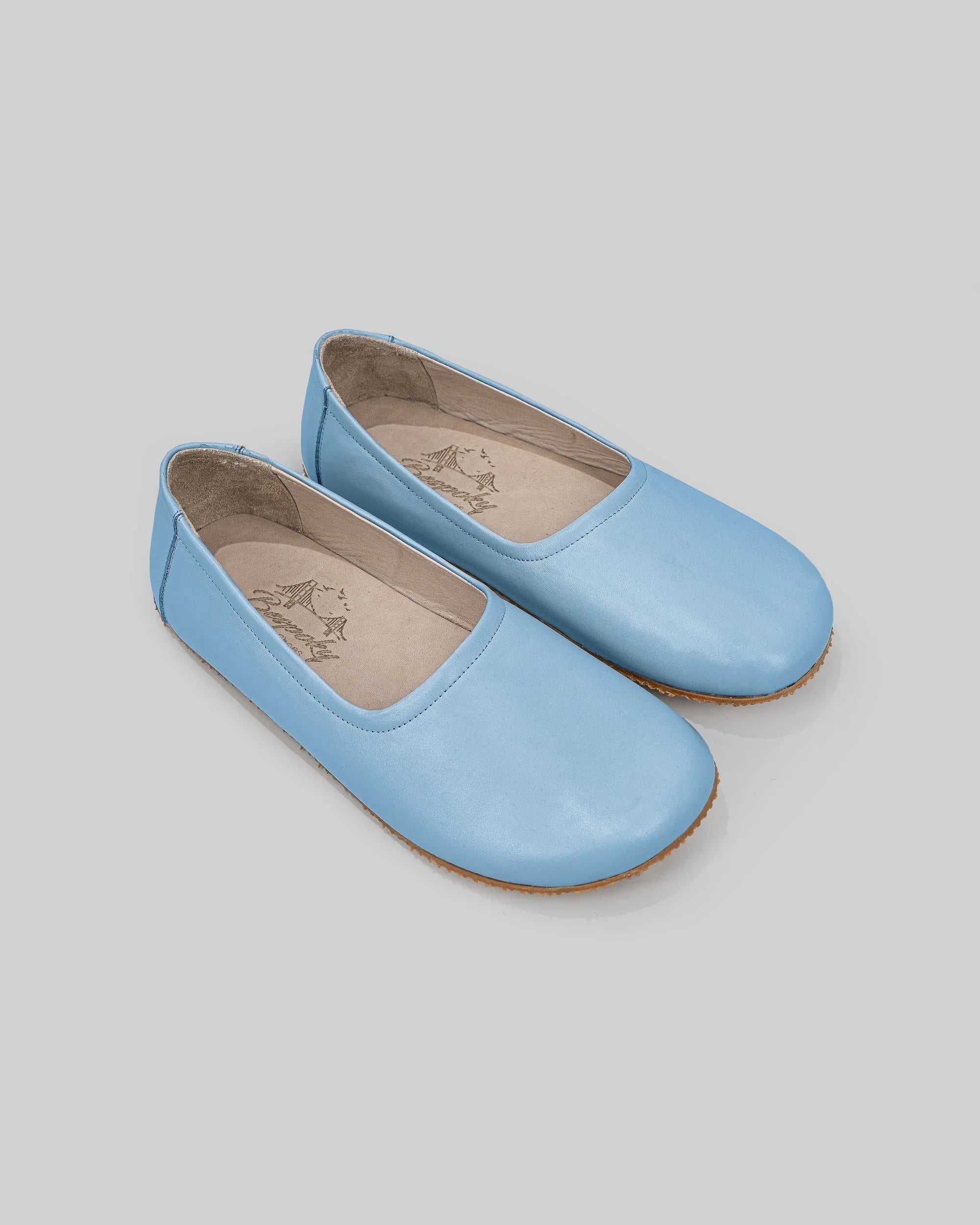 Women's Baby Blue Ballet Flats - Handcrafted Calf Leather Wide Toe Box | Bespoky