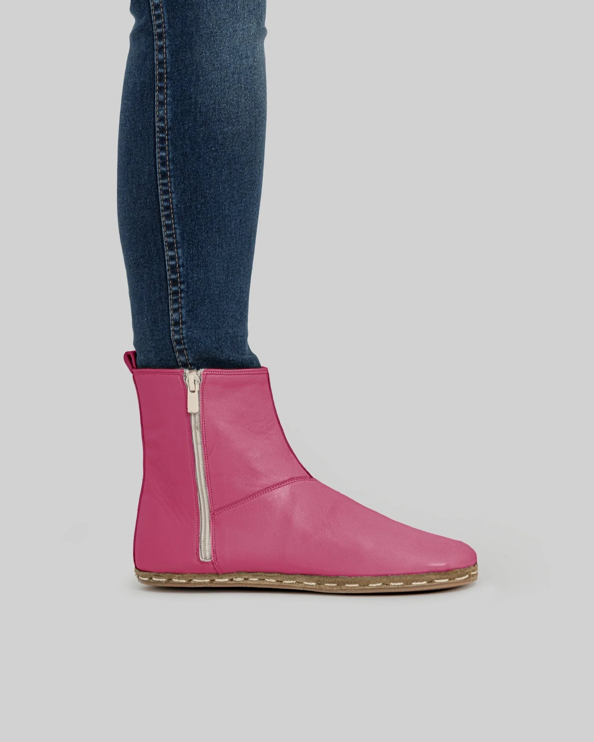 Pair Fuchsia Chelsea Boots - Barefoot Wide Toe Calf Leather | Bespoky
