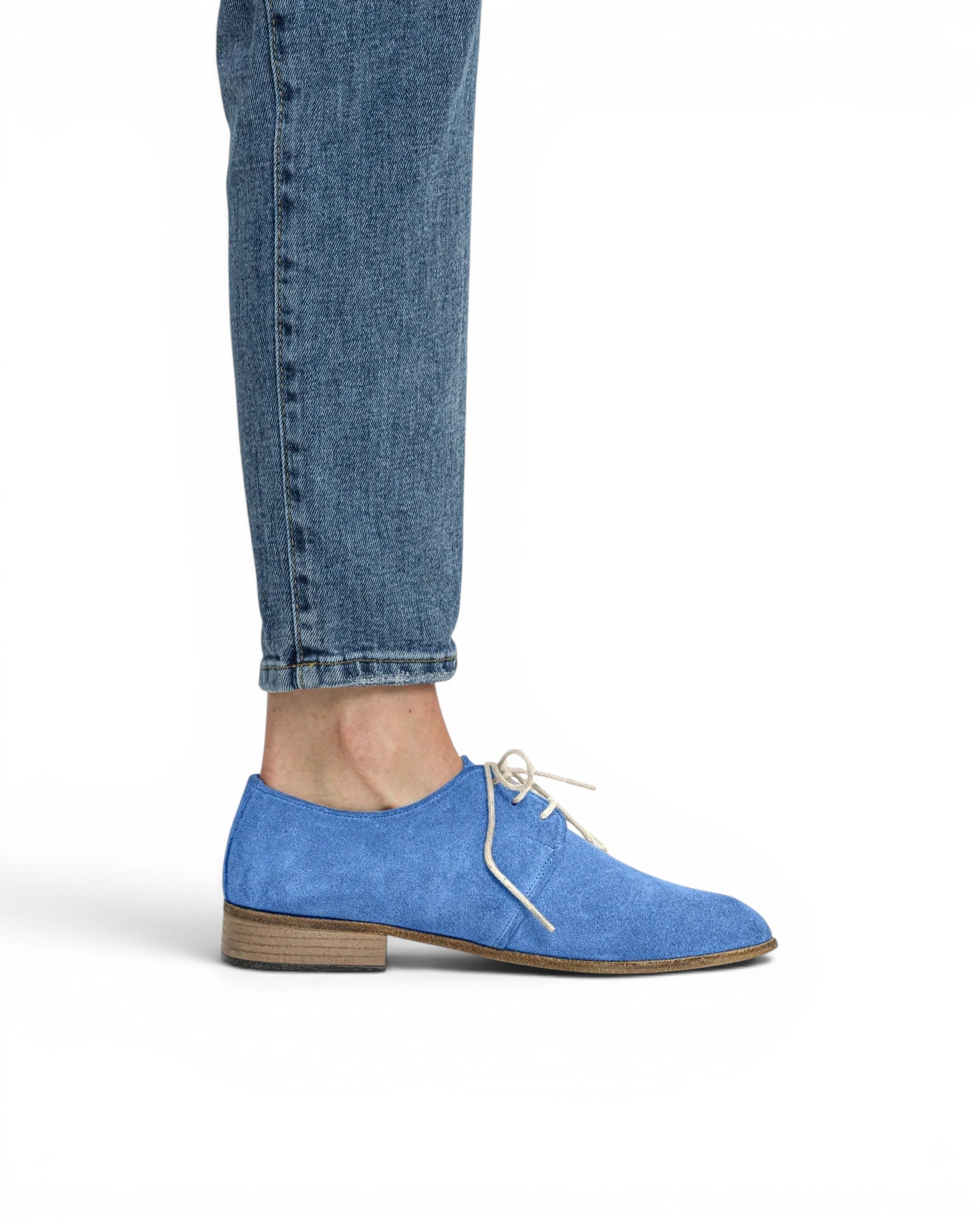 Pair Blue Pointed Toe Oxford - Barefoot Wide Toe Calf Leather | Bespoky