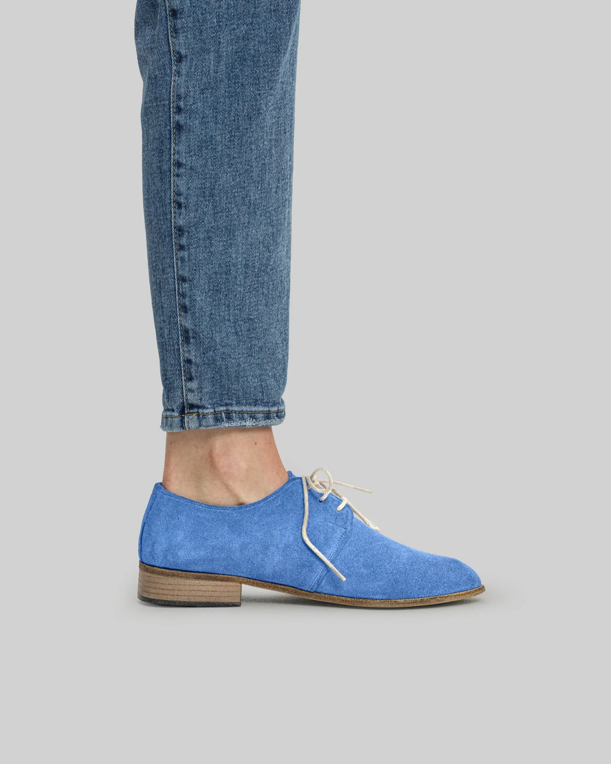 Pair Blue Pointed Toe Oxford - Barefoot Wide Toe Calf Leather | Bespoky