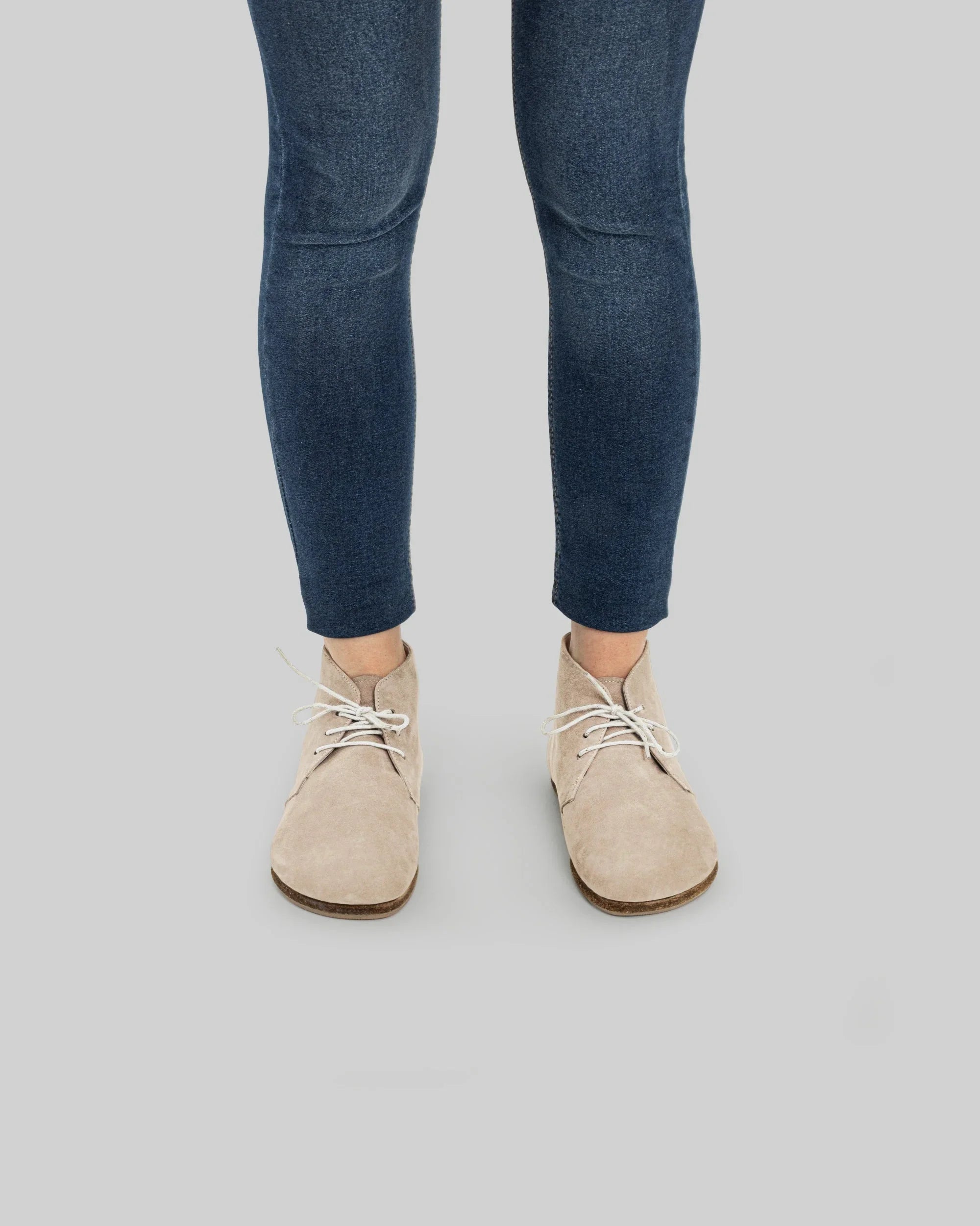 Pair Beige Nubuck Ankle Boots - Barefoot Wide Toe Calf Leather | Bespoky