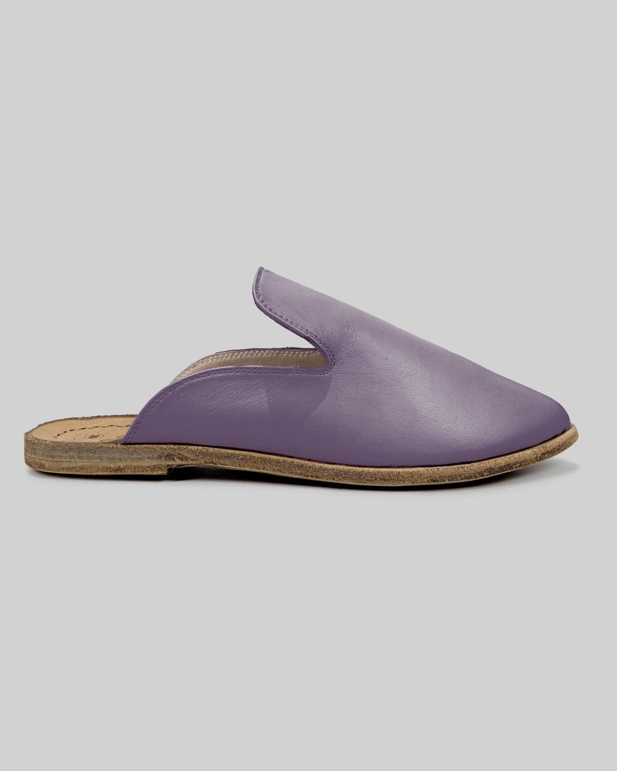 Side view Purple Pointed Toe Mules - Calf Leather Zero Drop | Bespoky