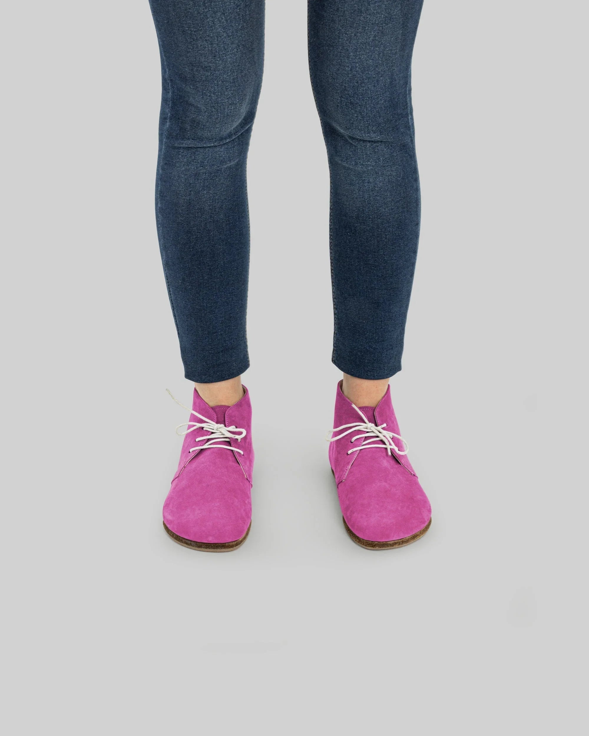 Pair Pink Nubuck Ankle Boots - Barefoot Wide Toe Calf Leather | Bespoky