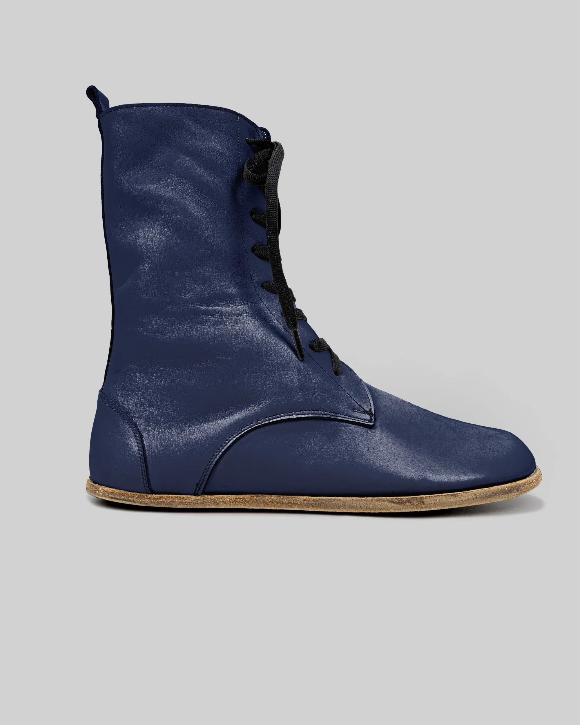 Side view Navy Blue Barefoot Boot - Calf Leather Zero Drop | Bespoky