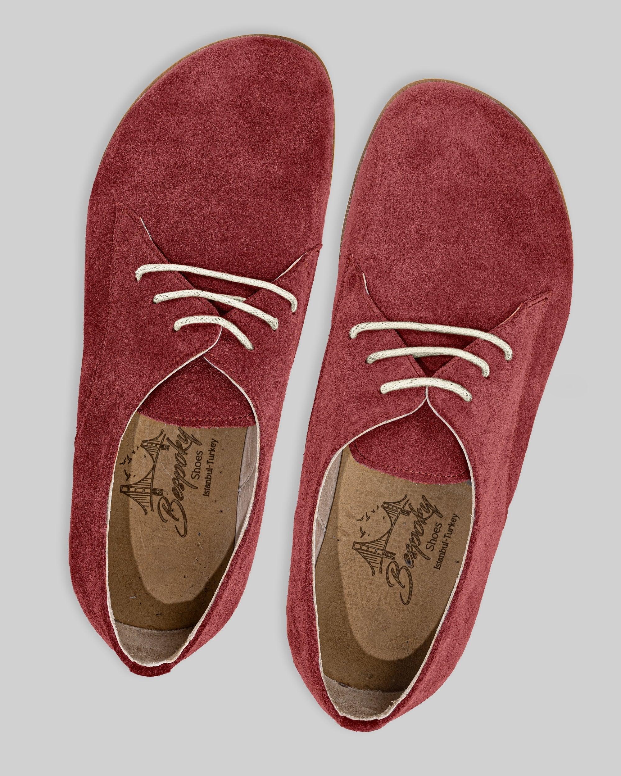 Side view Burgundy Suede Oxford Shoes - Calf Leather Zero Drop | Bespoky
