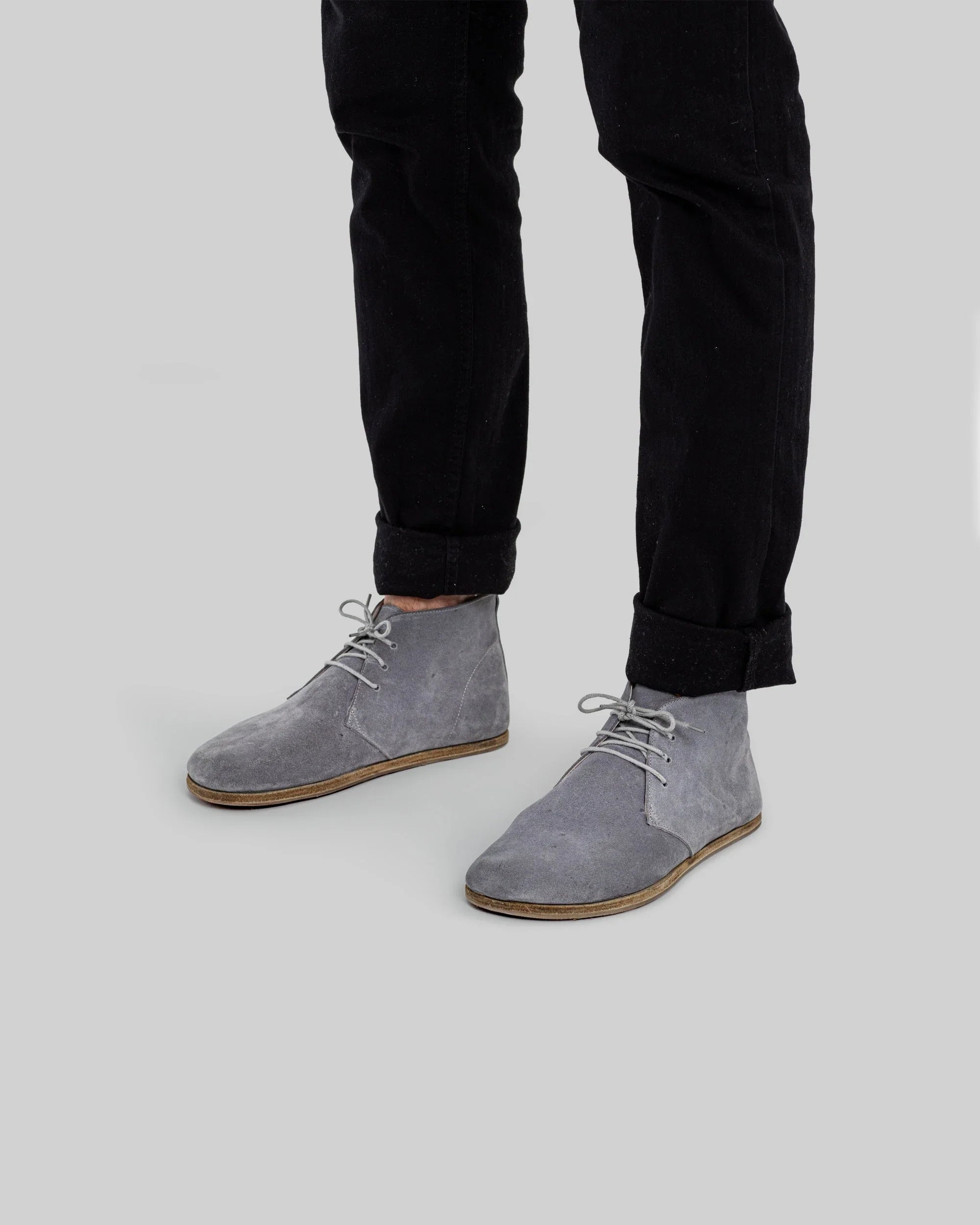 Pair Grey Suede Ankle Boots - Barefoot Wide Toe Calf Leather | Bespoky