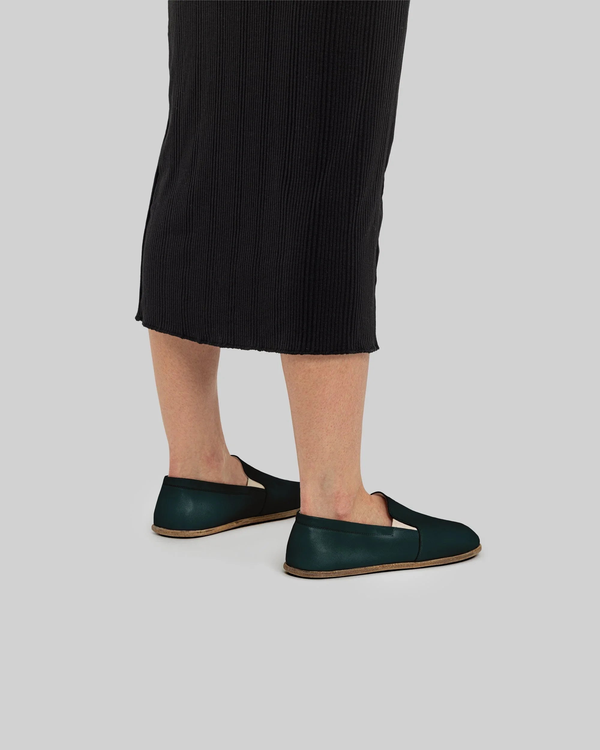 Detail Dark Green Barefoot Shoes - Handcrafted Calf Leather Turkey | Bespoky