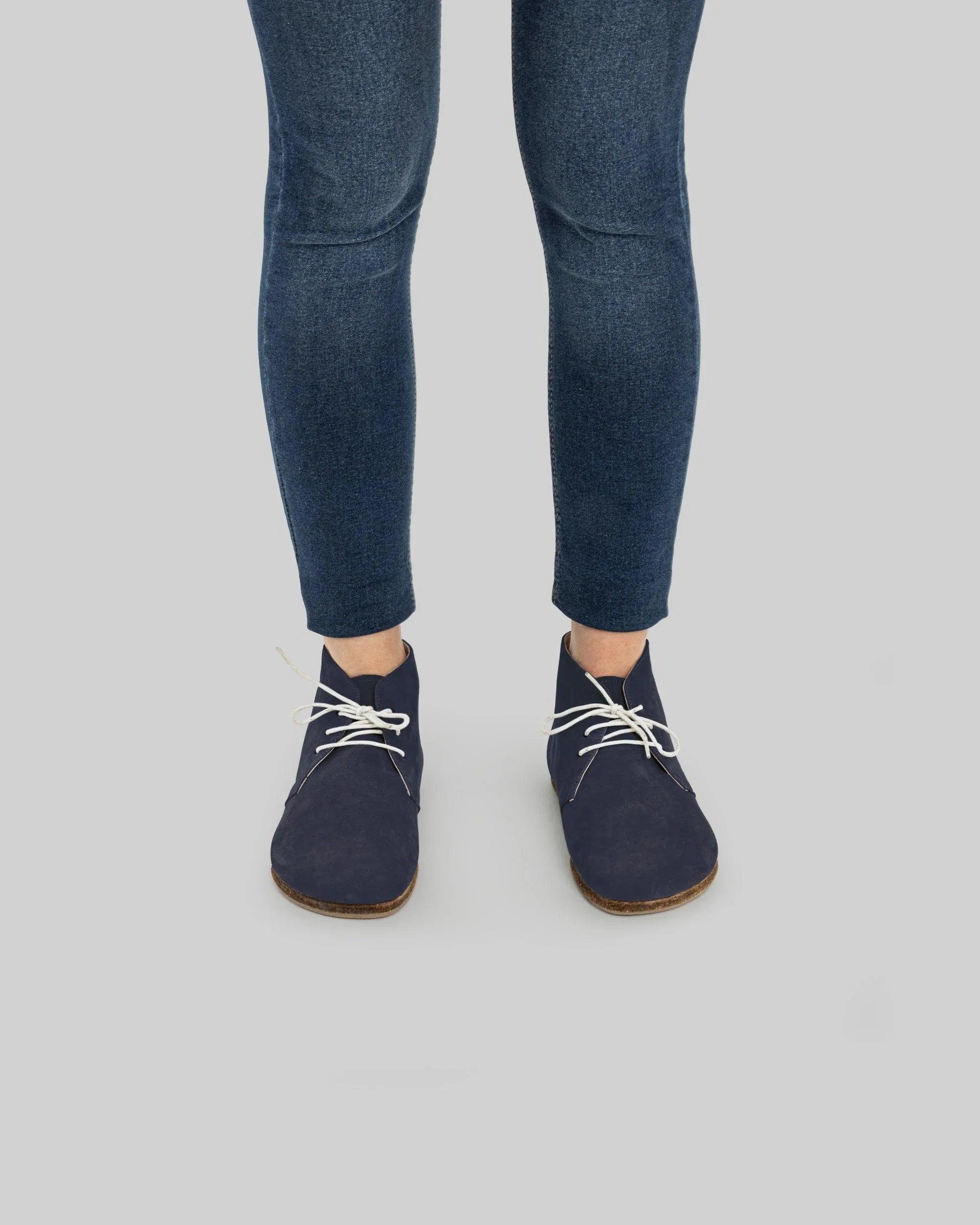 Pair Navy Nubuck Ankle Boots - Barefoot Wide Toe Calf Leather | Bespoky