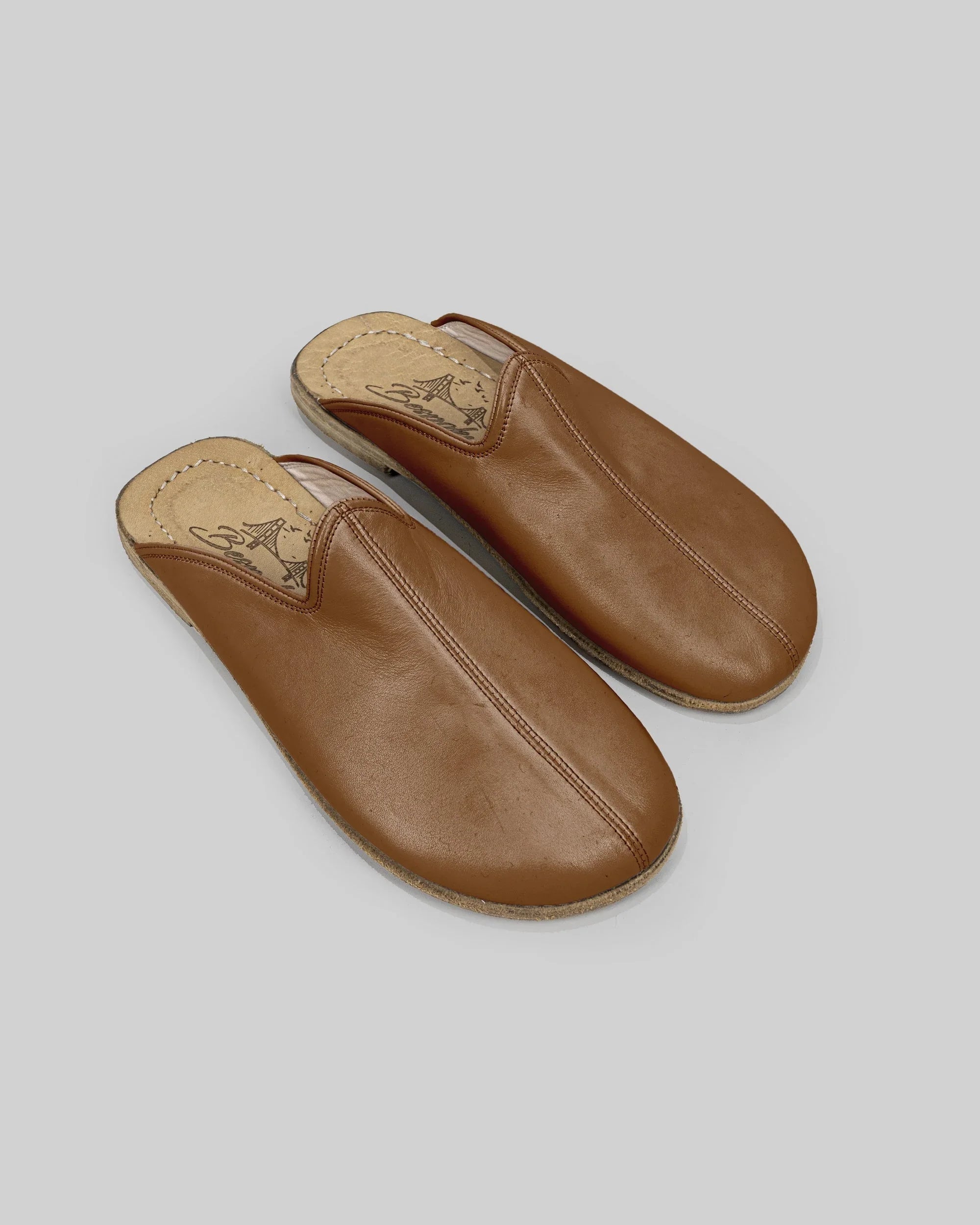 Men's Dark Tan Slippers - Handcrafted Calf Leather Wide Toe Box | Bespoky