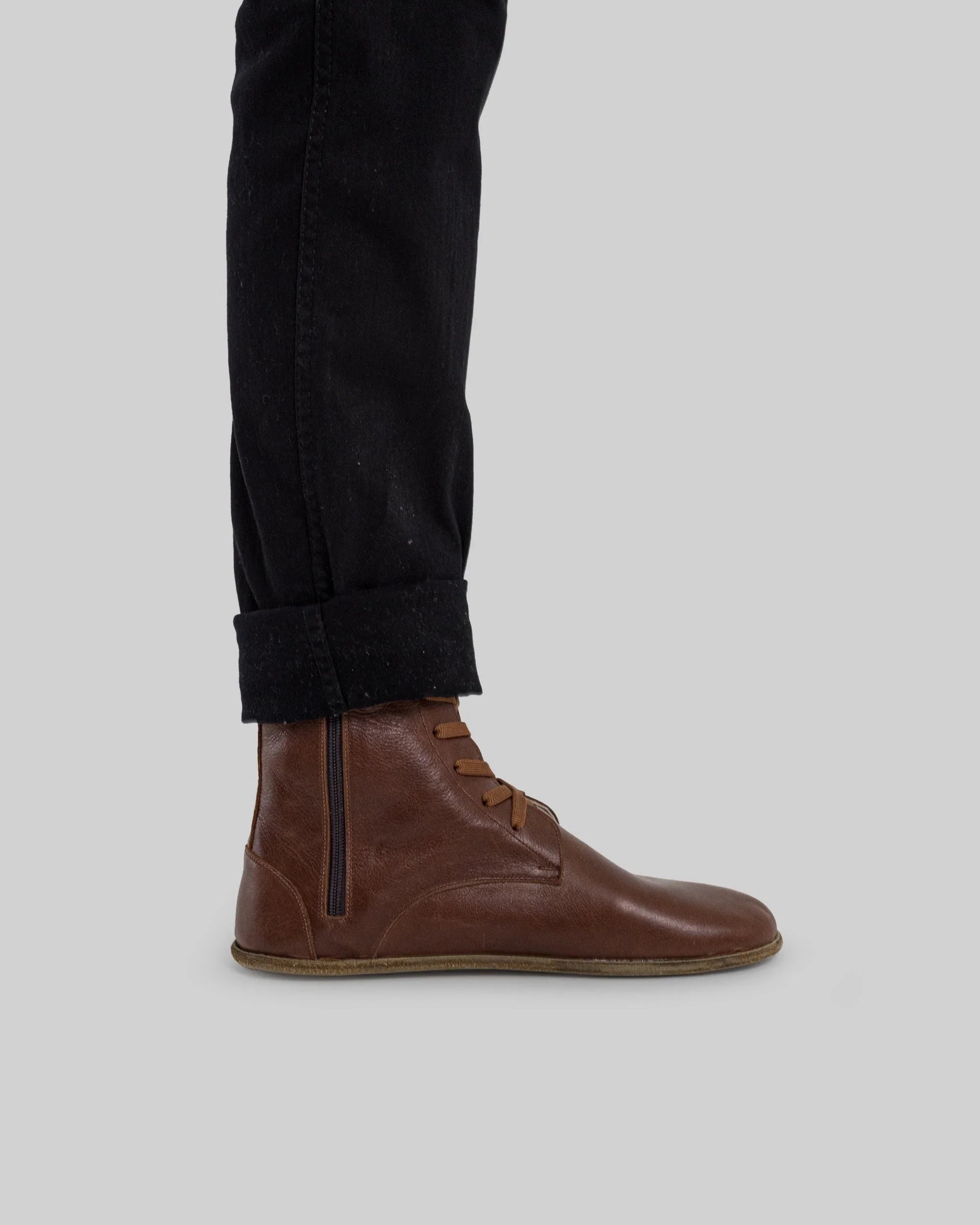 Close-up calf leather - Brown Barefoot Boot Detail | Bespoky
