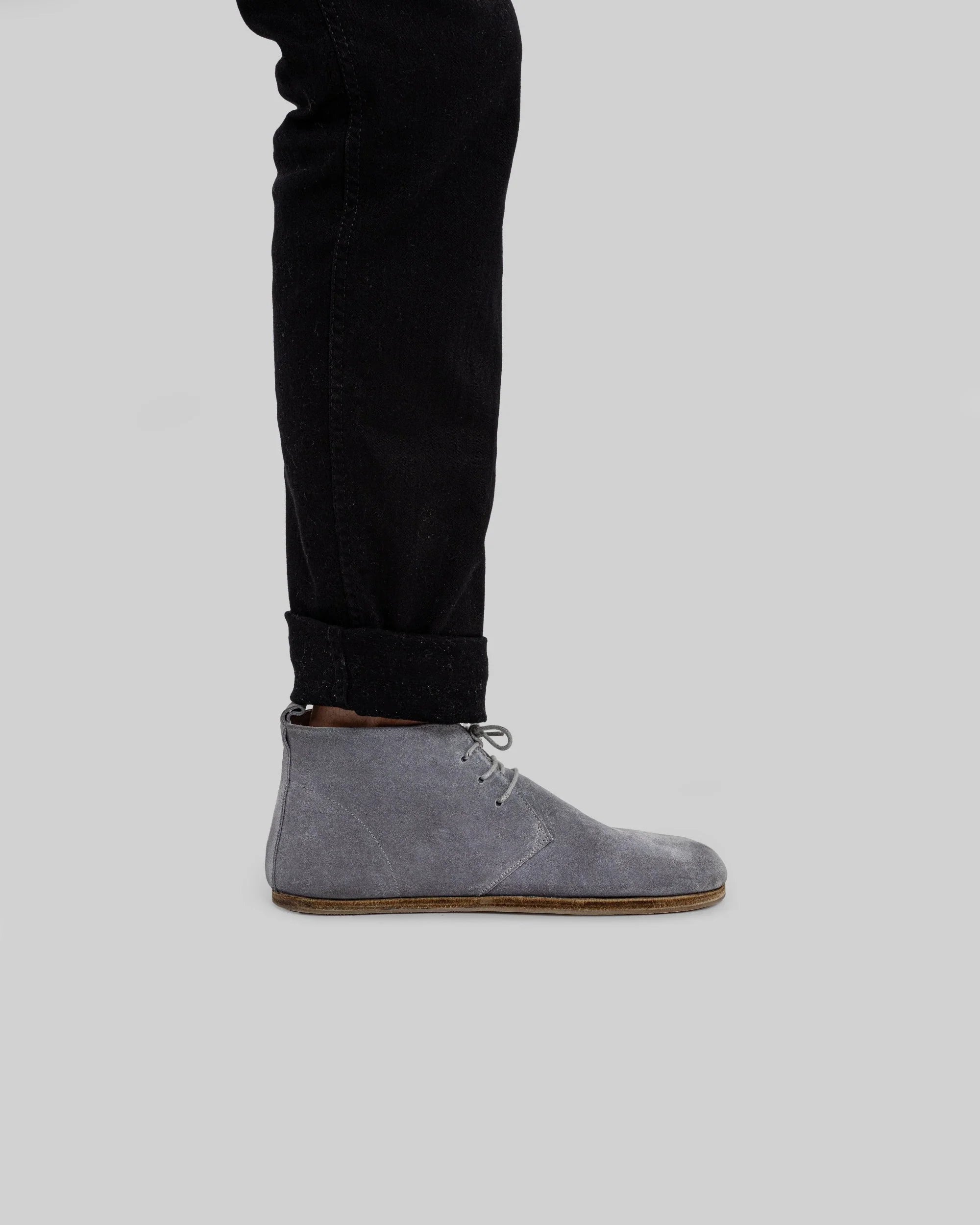 Sole detail Grey Suede Ankle Boots - Zero Drop Calf Leather | Bespoky