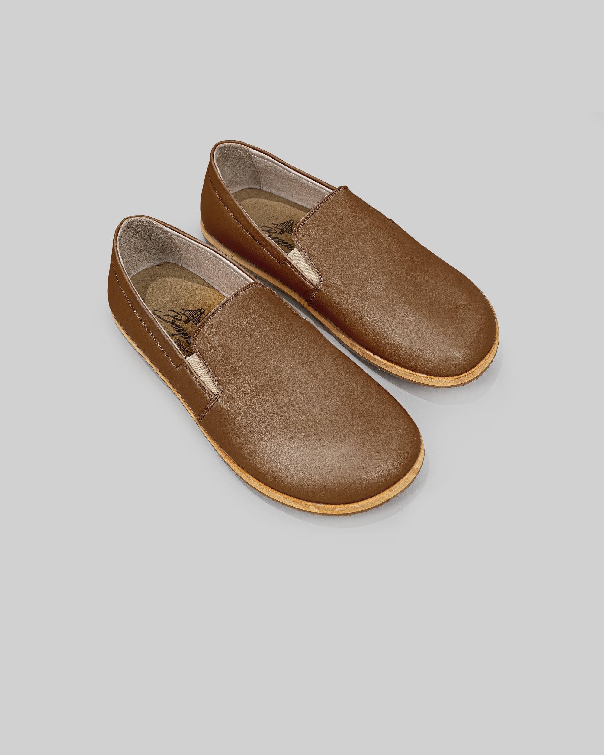 Men's Dark Tan Barefoot Shoes - Handcrafted Calf Leather Wide Toe Box | Bespoky