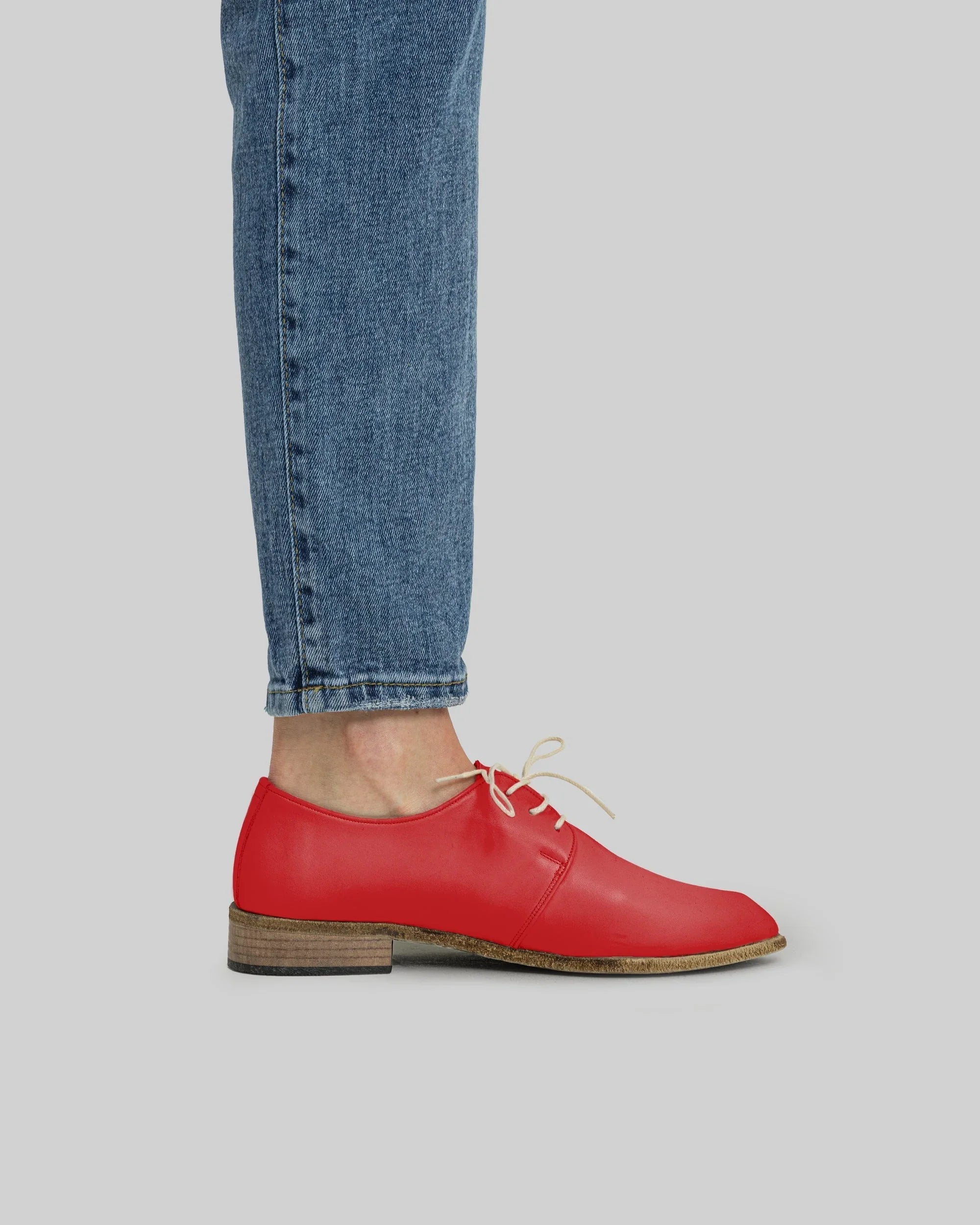 Pair Red Pointed Toe Oxford - Barefoot Wide Toe Calf Leather | Bespoky
