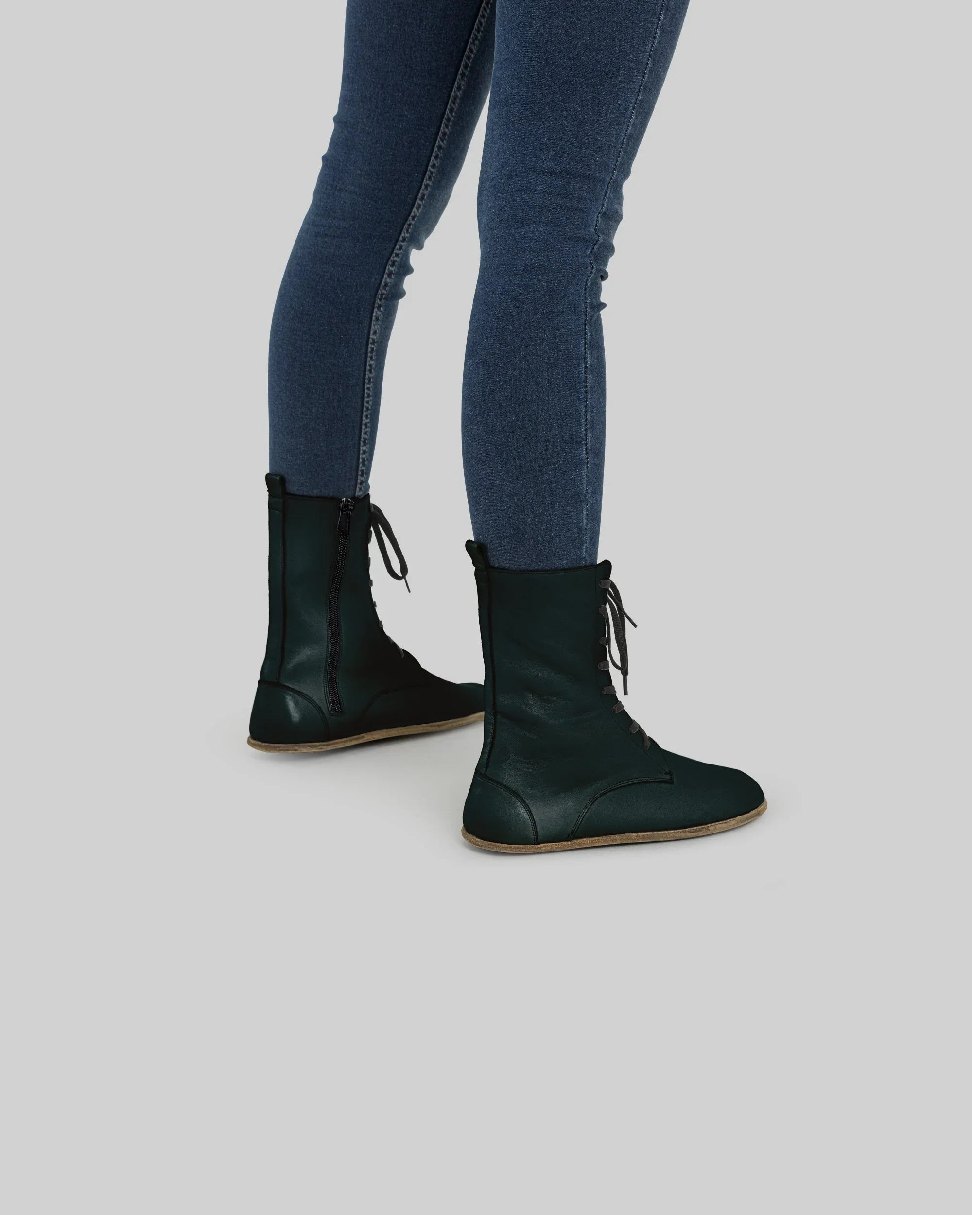 Detail Dark Green Barefoot Boot - Handcrafted Calf Leather Turkey | Bespoky