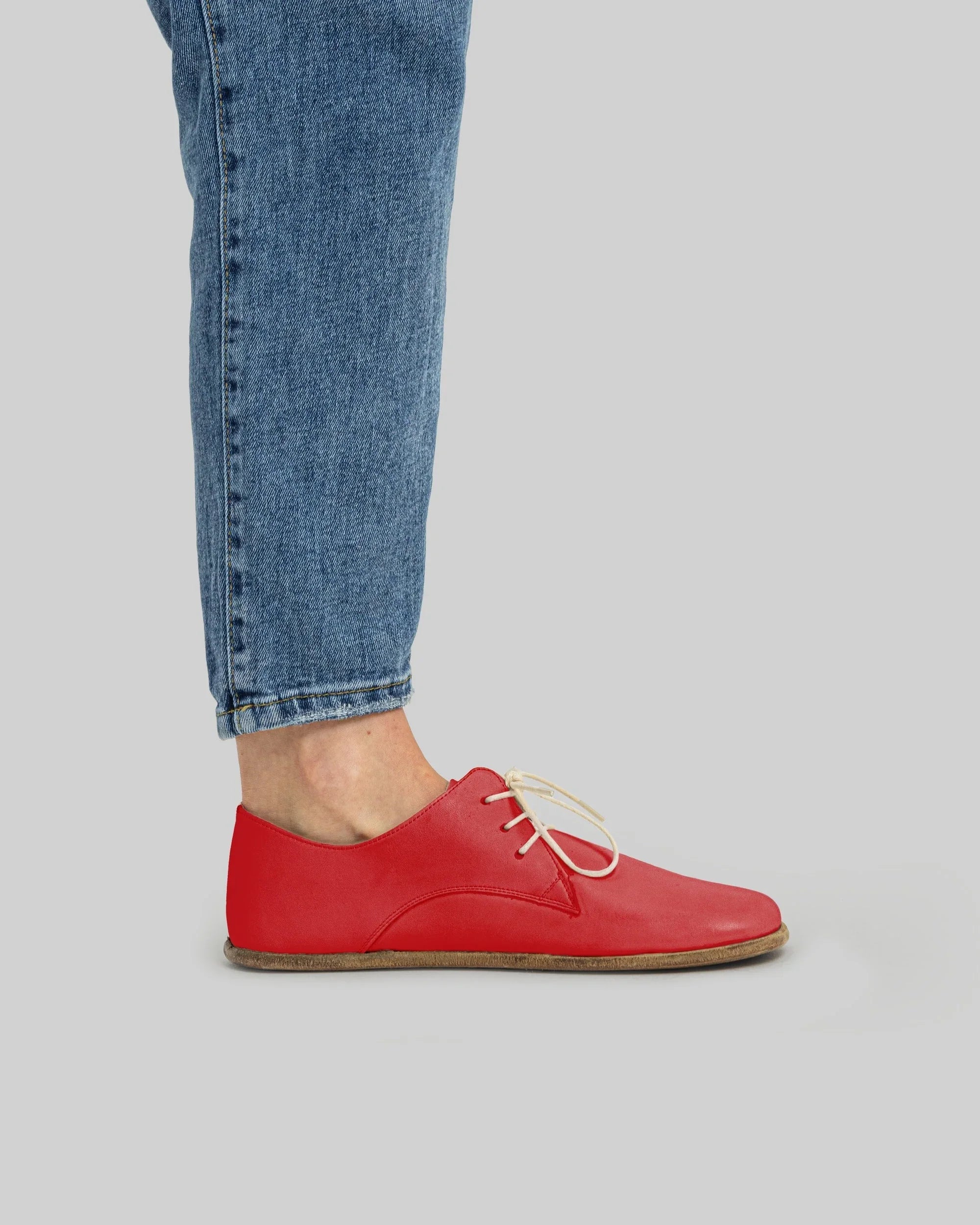 Pair Red Oxford Shoes - Barefoot Wide Toe Calf Leather | Bespoky