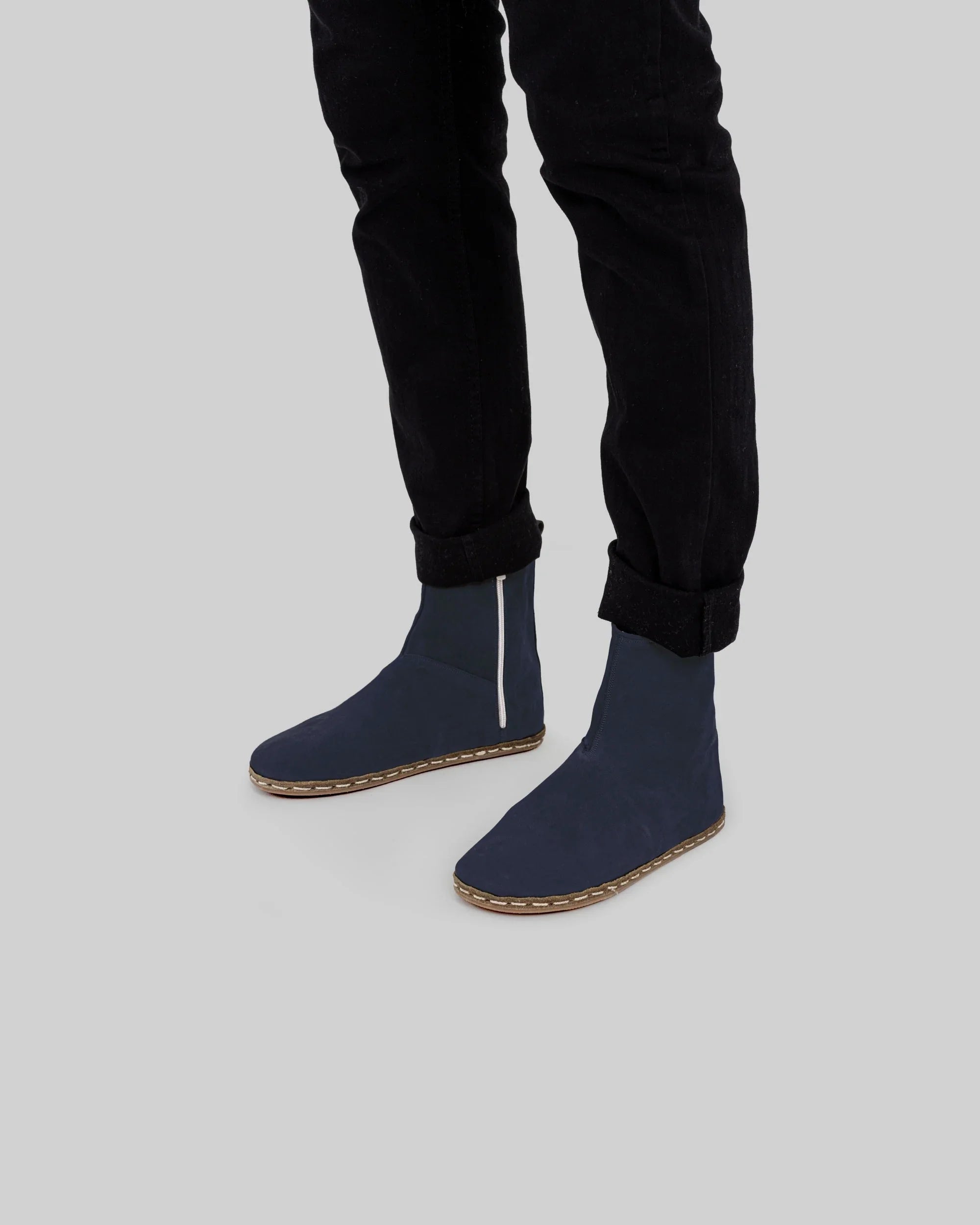 Men's Navy Nubuck Chelsea Boots - Handcrafted Calf Leather Wide Toe Box | Bespoky